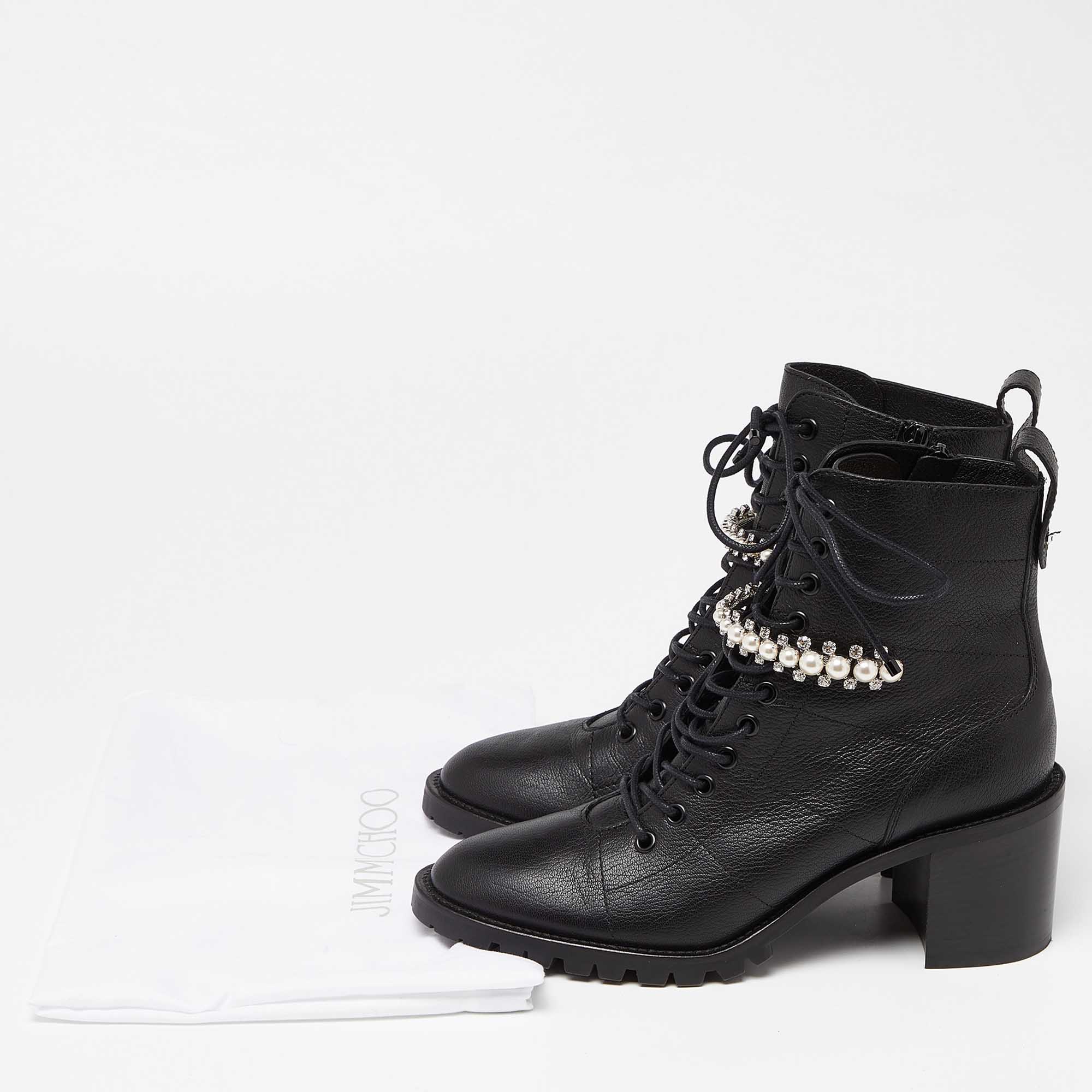 Jimmy Choo Black Leather Cruz Block Heel Ankle Boots Size 40