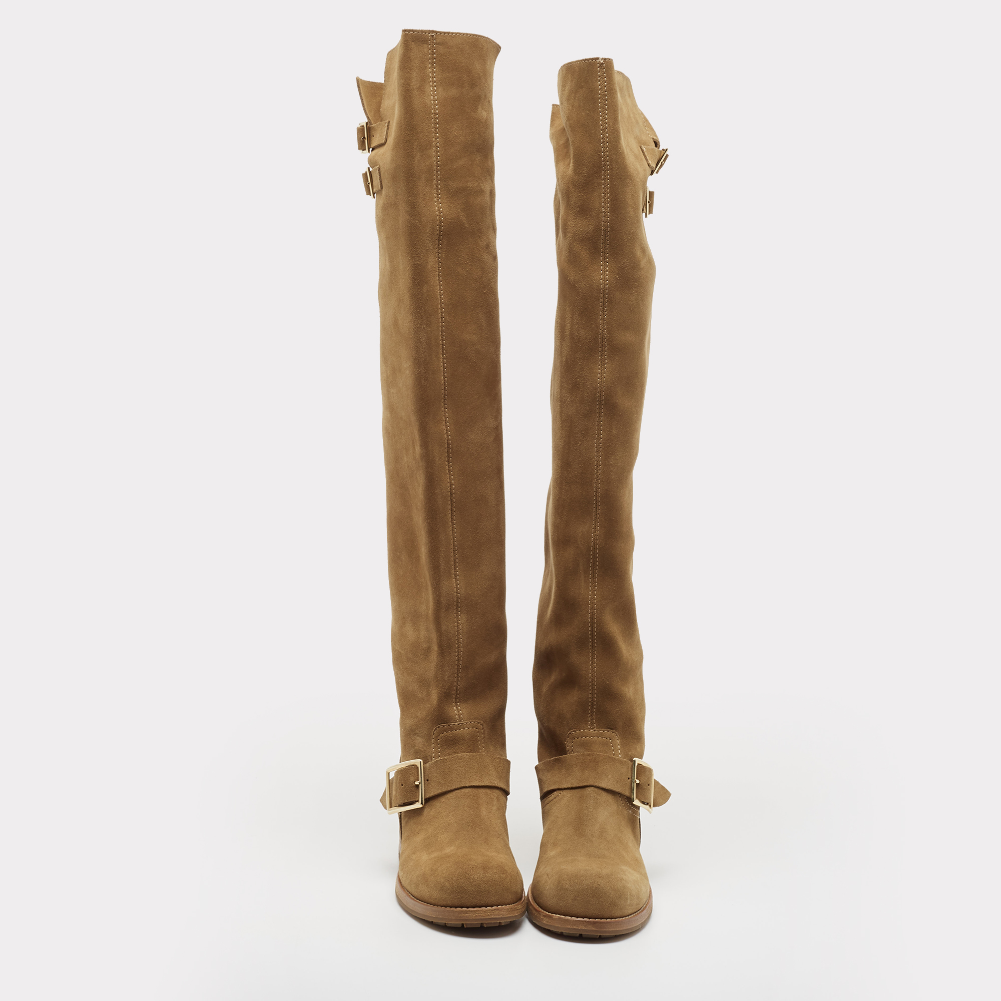 Jimmy Choo Brown Suede Yearn Buckle Over The Knee Boots Size 36