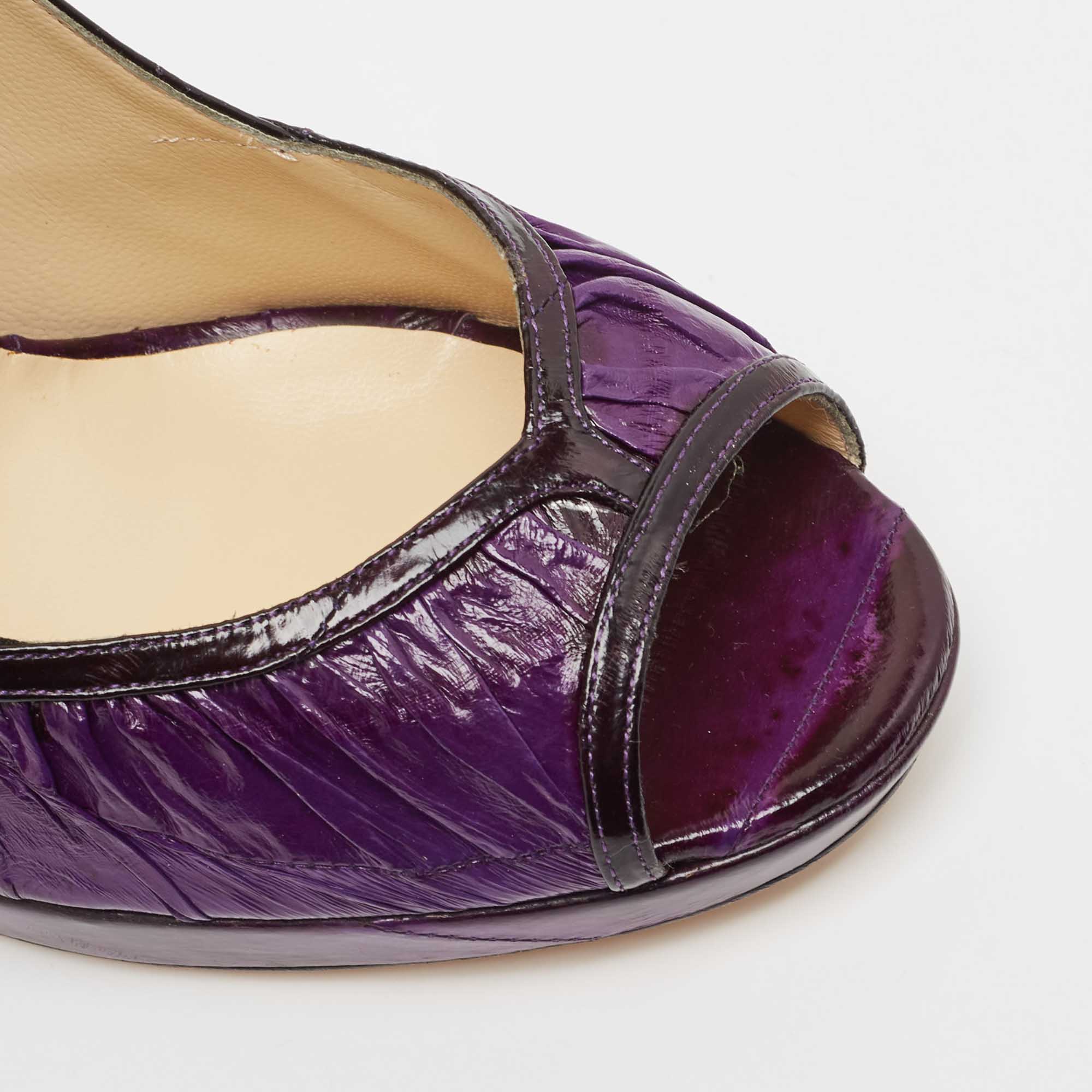 Jimmy Choo Purple Eel Leather Peep Toe Pumps Size 39.5