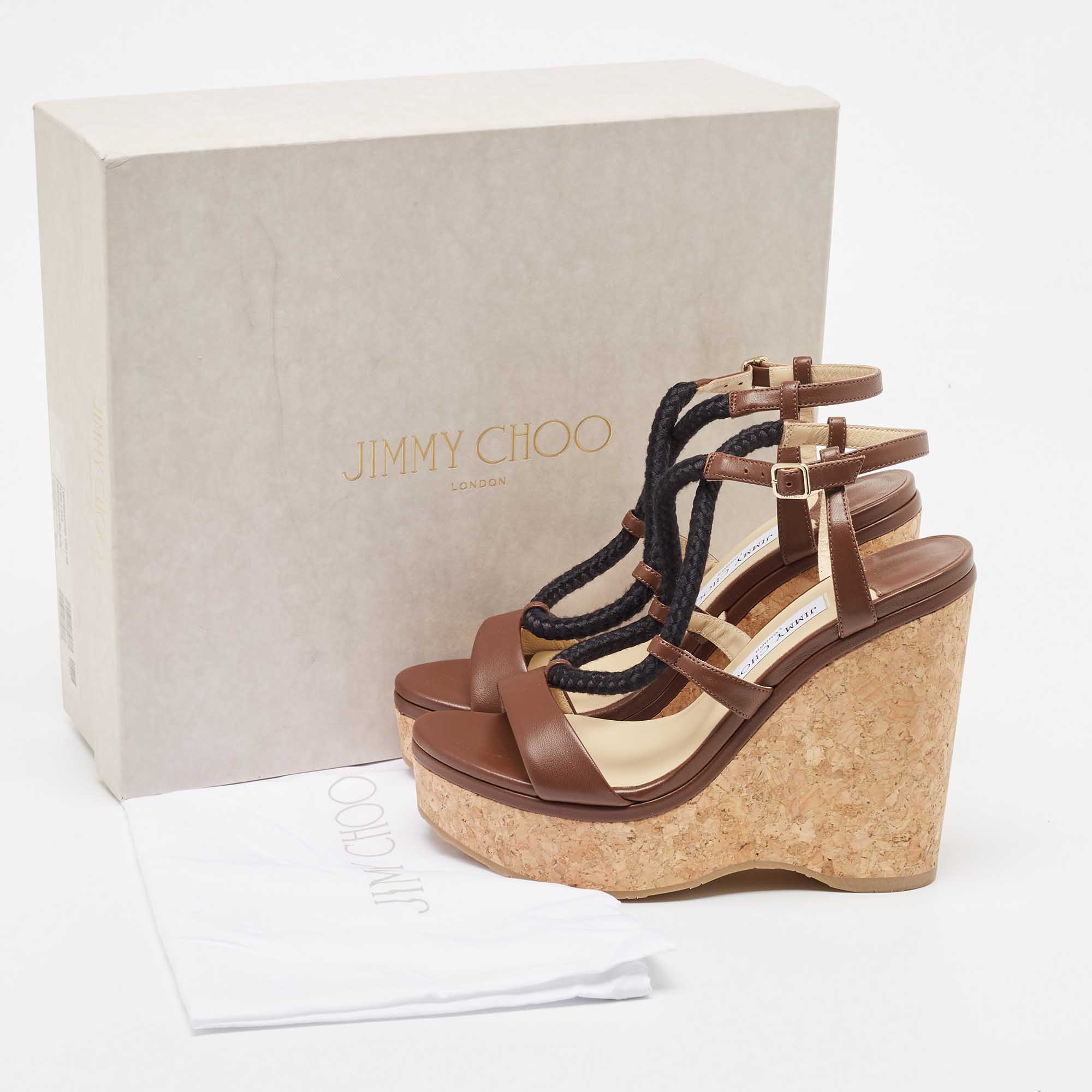 Jimmy Choo Brown Leather Wynwood Wedge Sandals Size 39