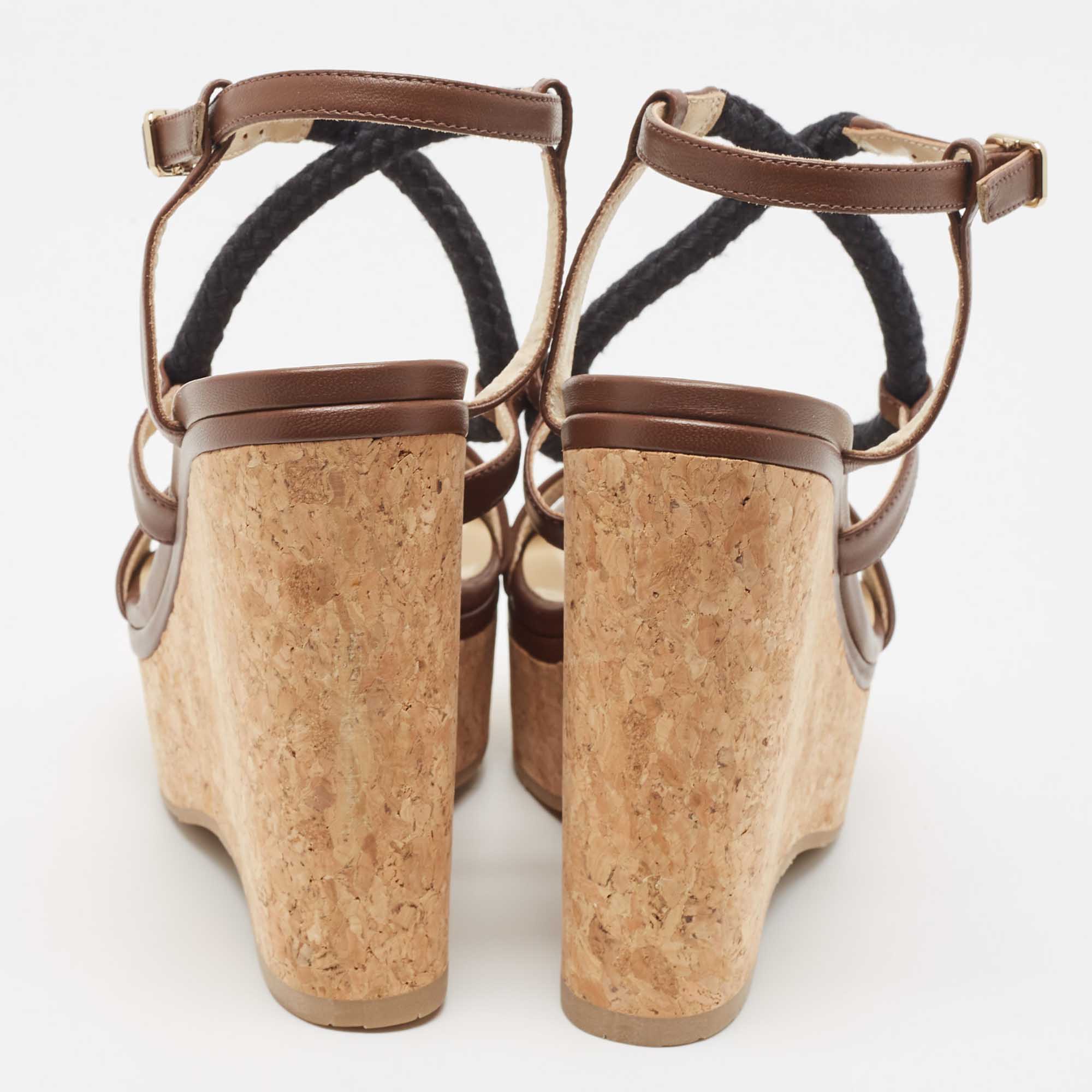 Jimmy Choo Brown Leather Wynwood Wedge Sandals Size 39