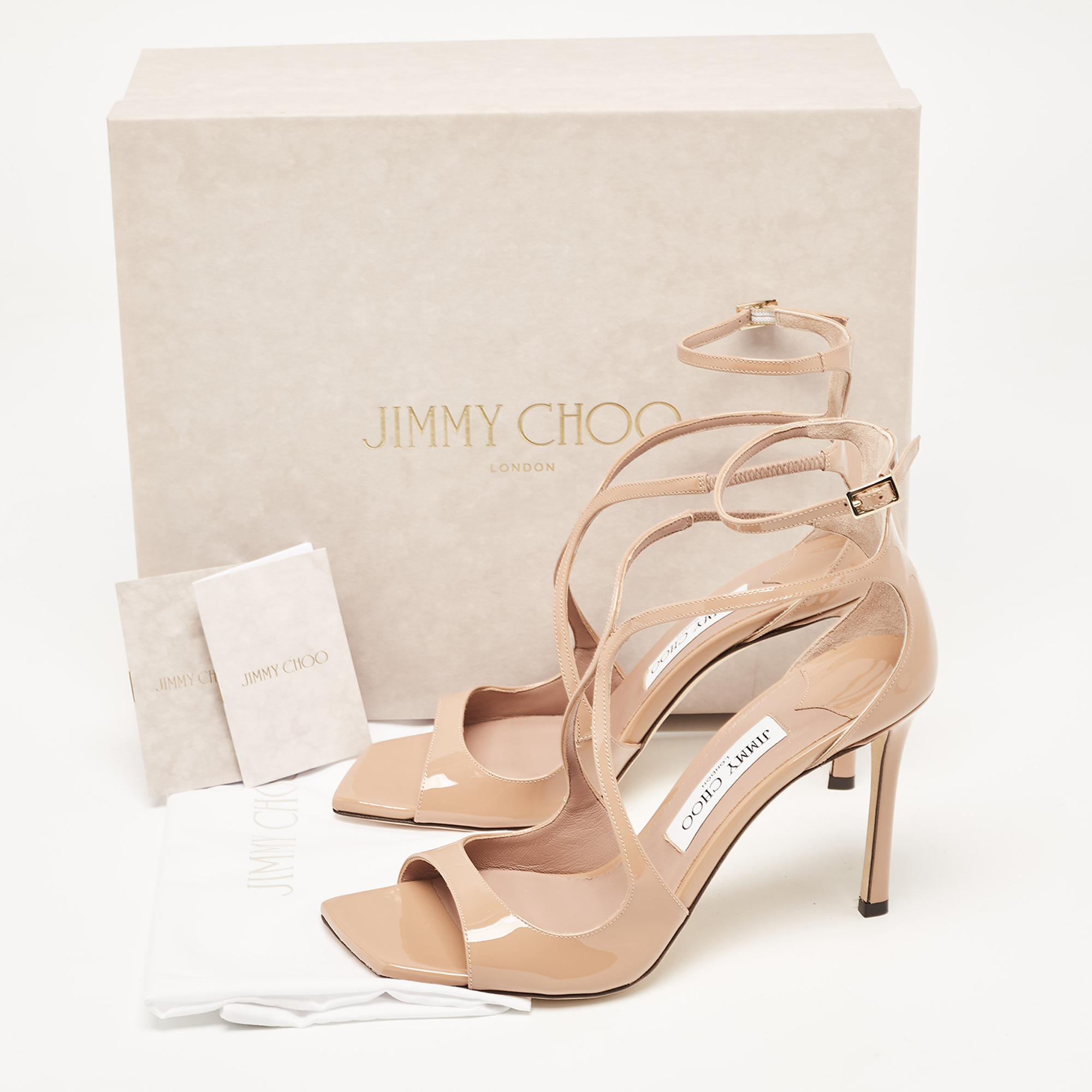 Jimmy Choo Beige Patent Leather Azia Ankle Strap Sandals Size 38