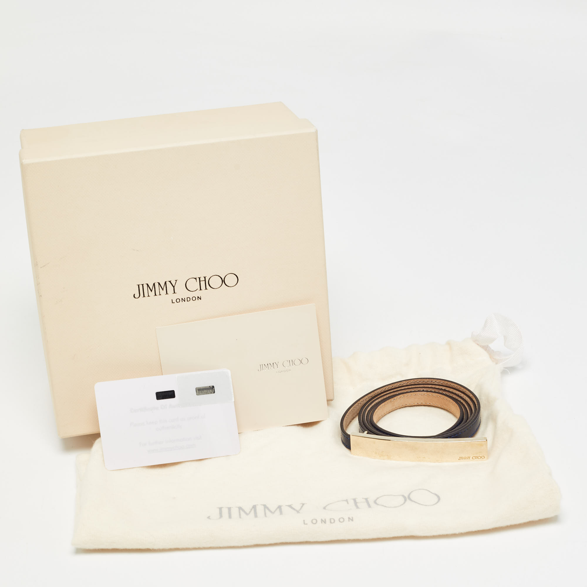 Jimmy Choo Navy Blue Patent Leather Logo Metal Slim Waist Belt 90CM