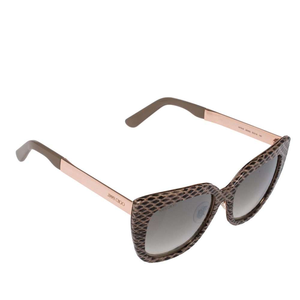 Image of Jimmy Choo Beige Leather/Brown Gradient Nita/S Cat Eye Sunglasses