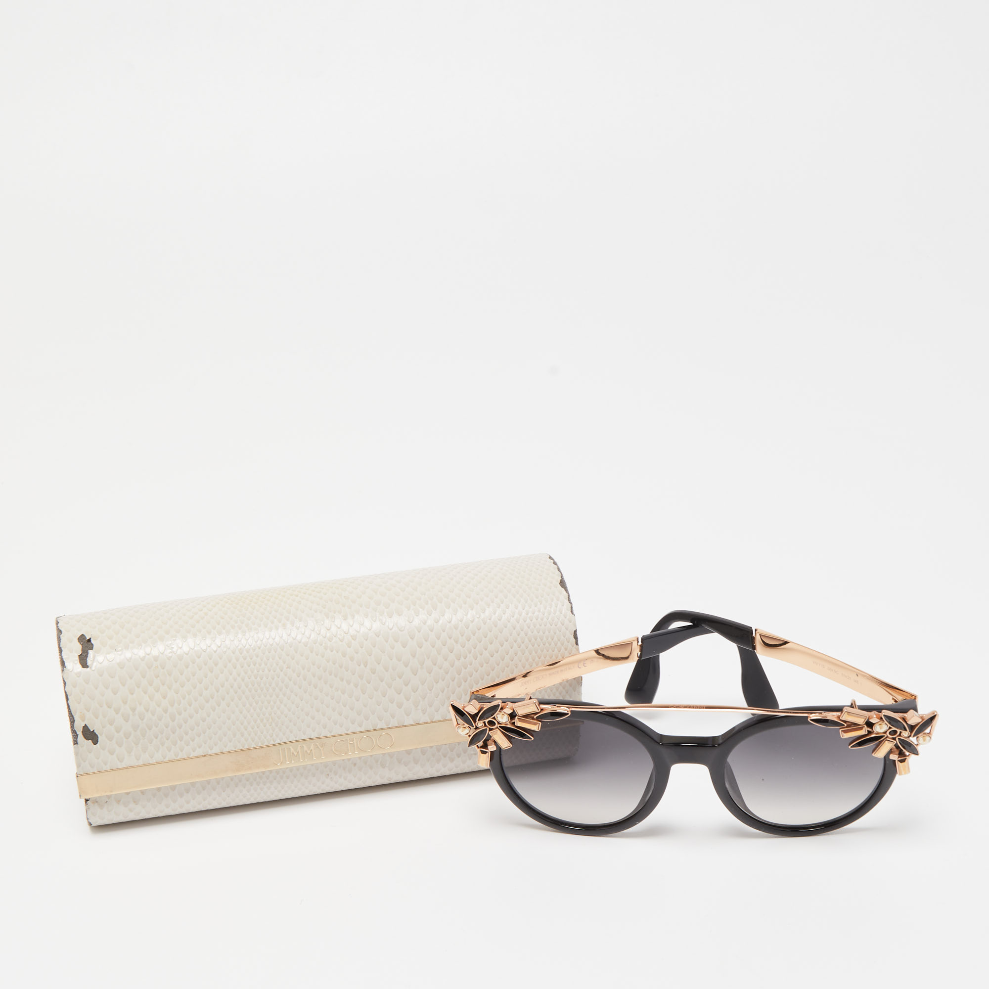 Jimmy Choo Black/Gold Vivy Crystals Embellished Round Sunglasses