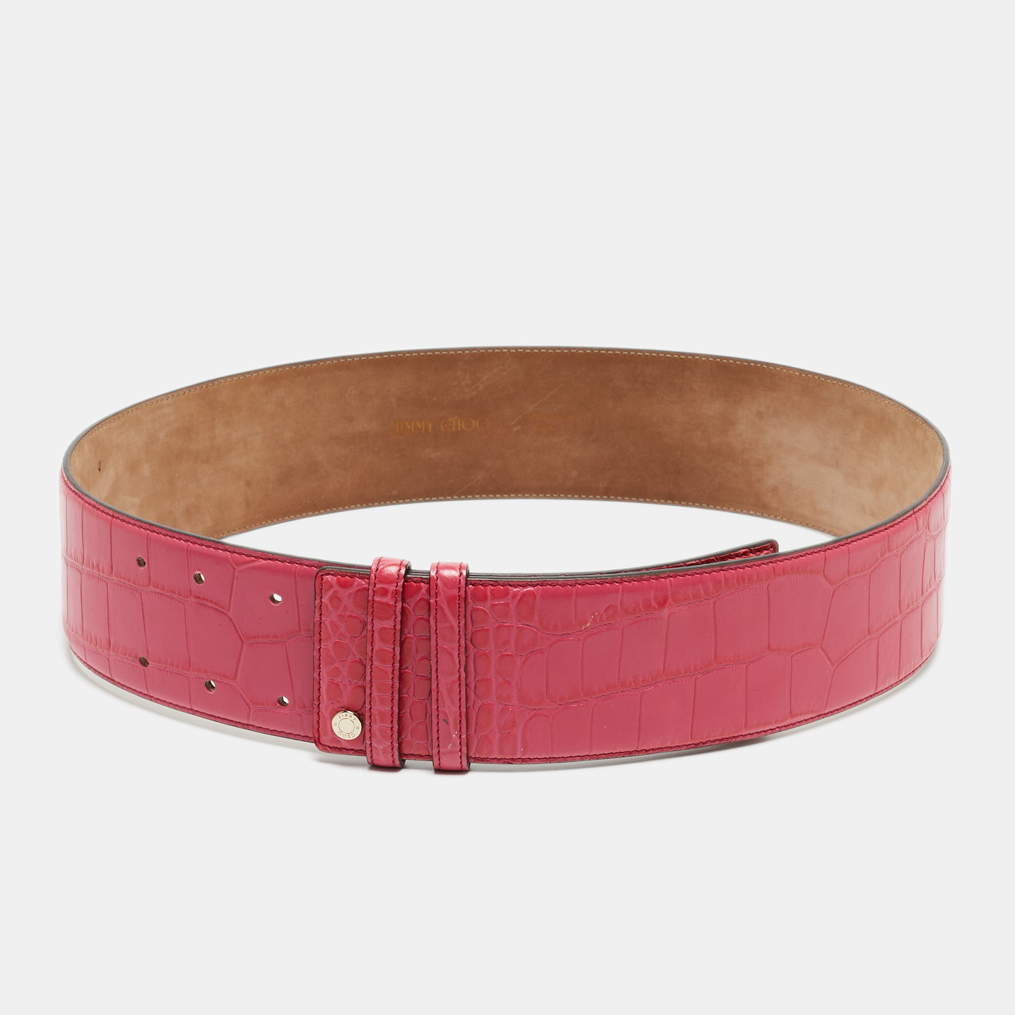 Jimmy Choo Pink Croc Embossed Leather Waist Belt 85 CM