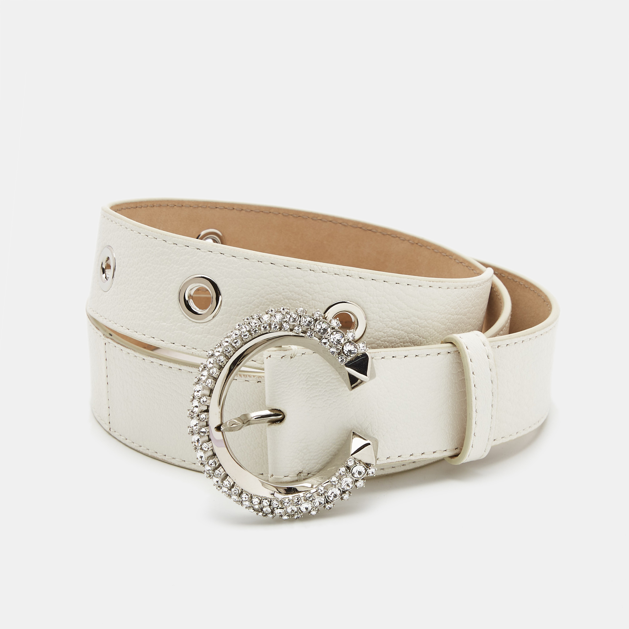 Jimmy choo white leather madeline crystals belt s