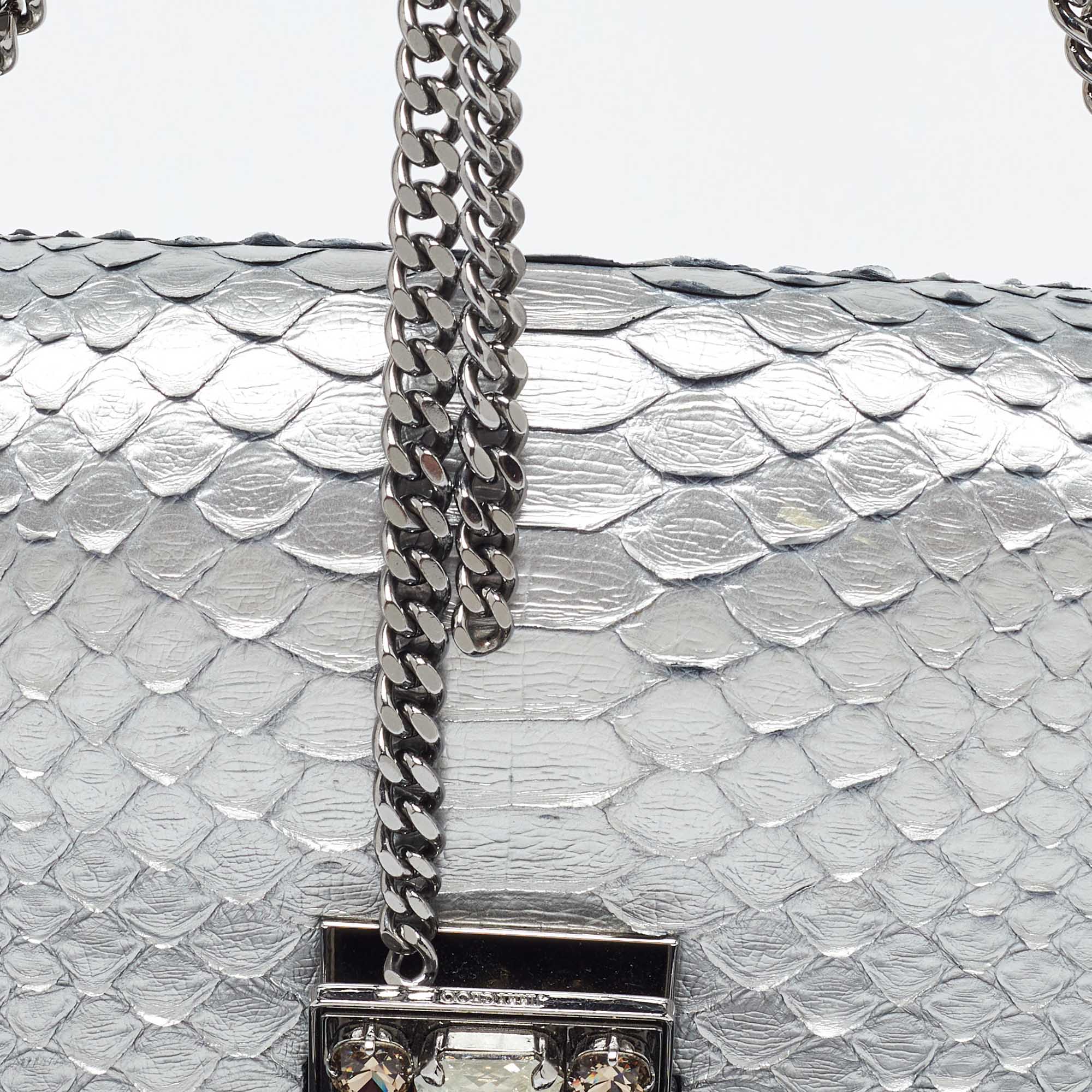 Jimmy Choo Silver Snakeskin Lockett City Shoulder Bag