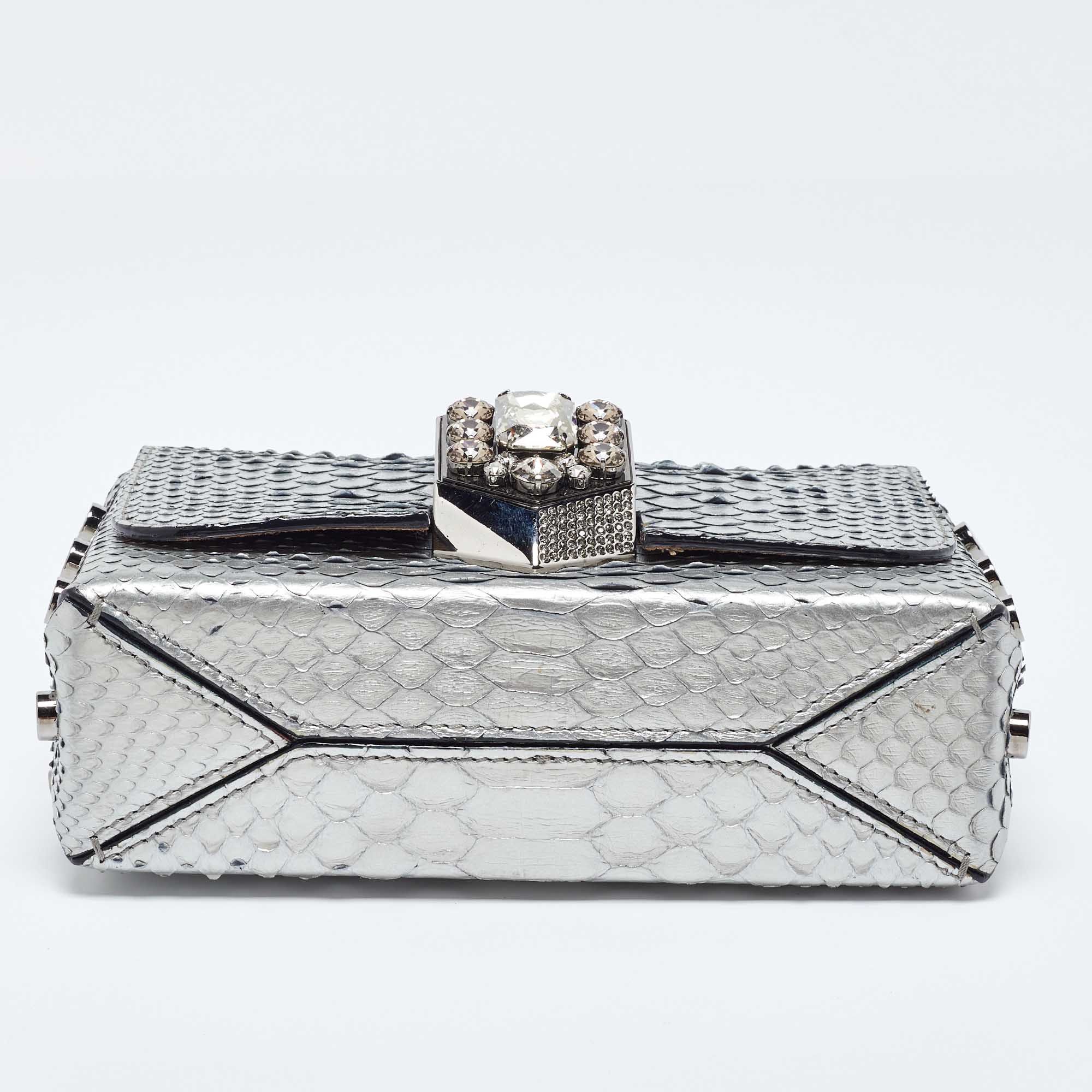 Jimmy Choo Silver Snakeskin Lockett City Shoulder Bag