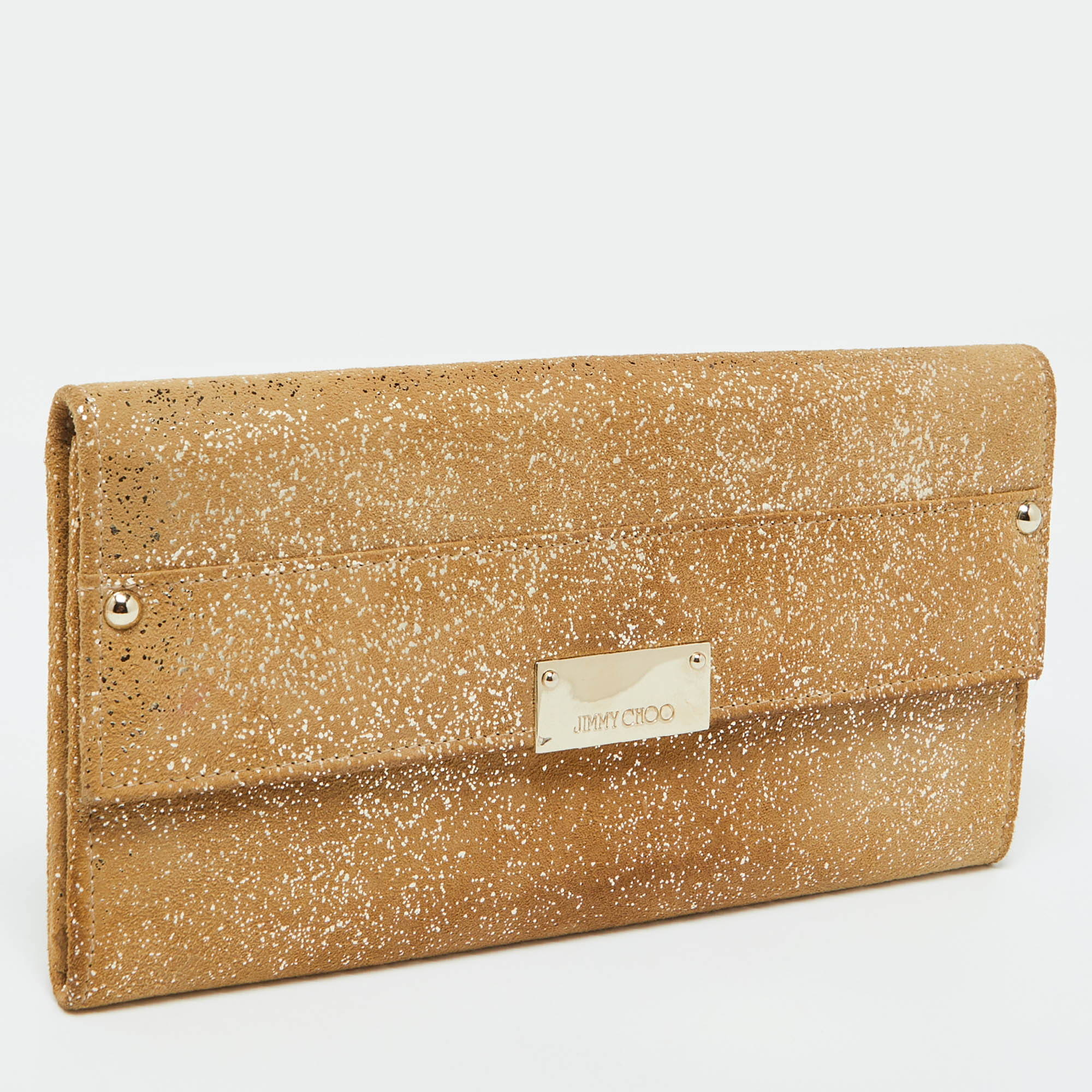 Jimmy Choo Gold Glitter Suede Reese Clutch