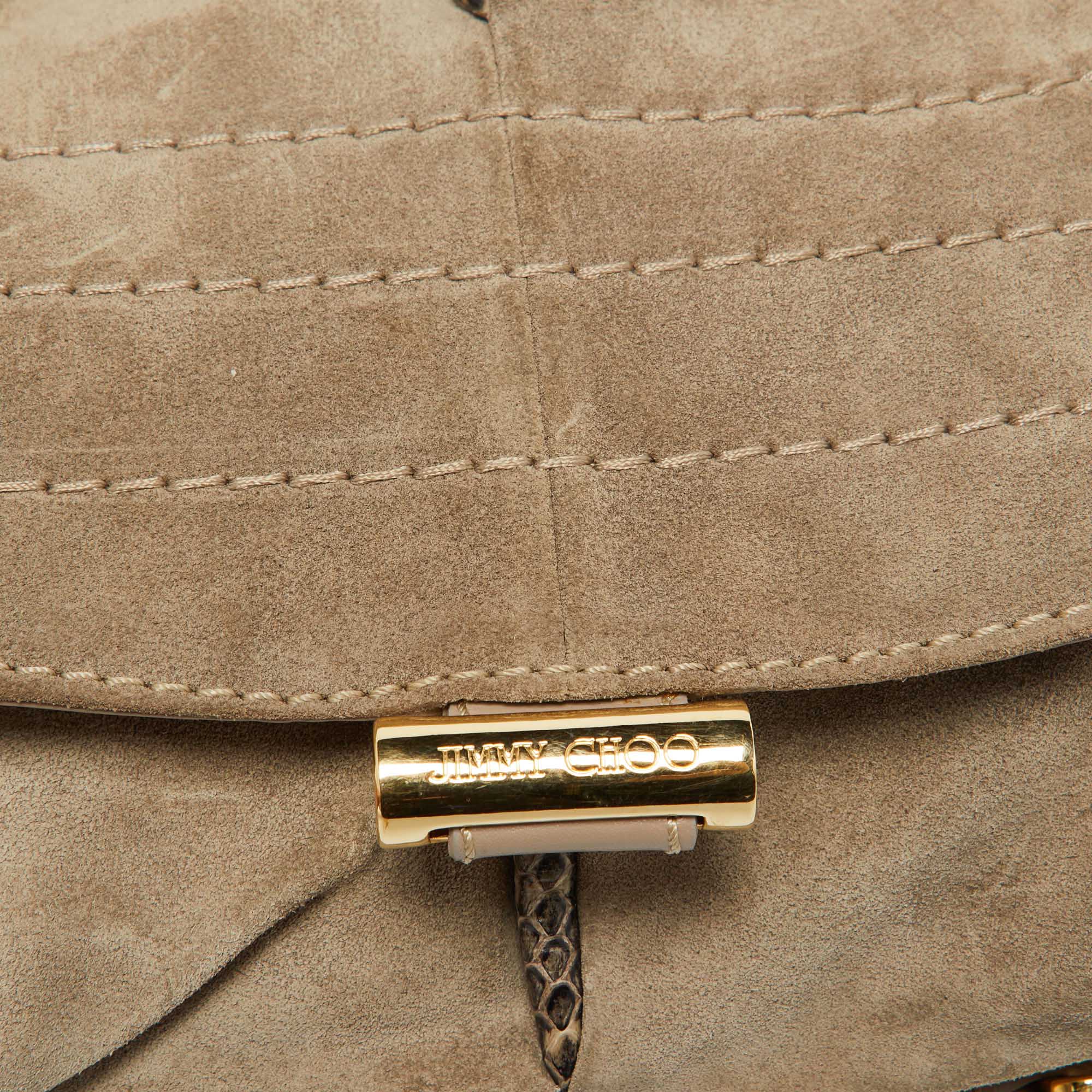 Jimmy Choo Beige Suede And Leather Flap Shoulder Bag