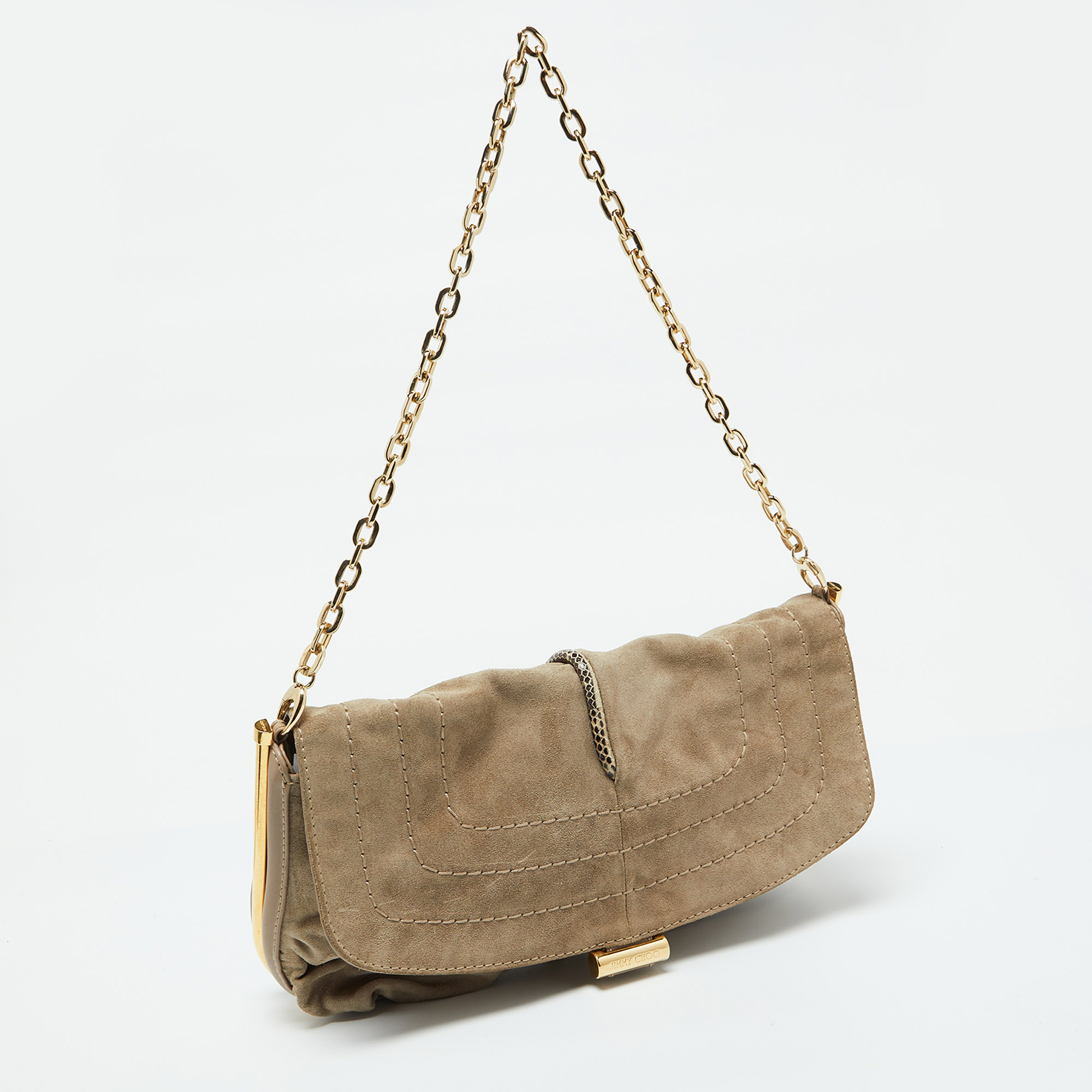 Jimmy Choo Beige Suede And Leather Flap Shoulder Bag