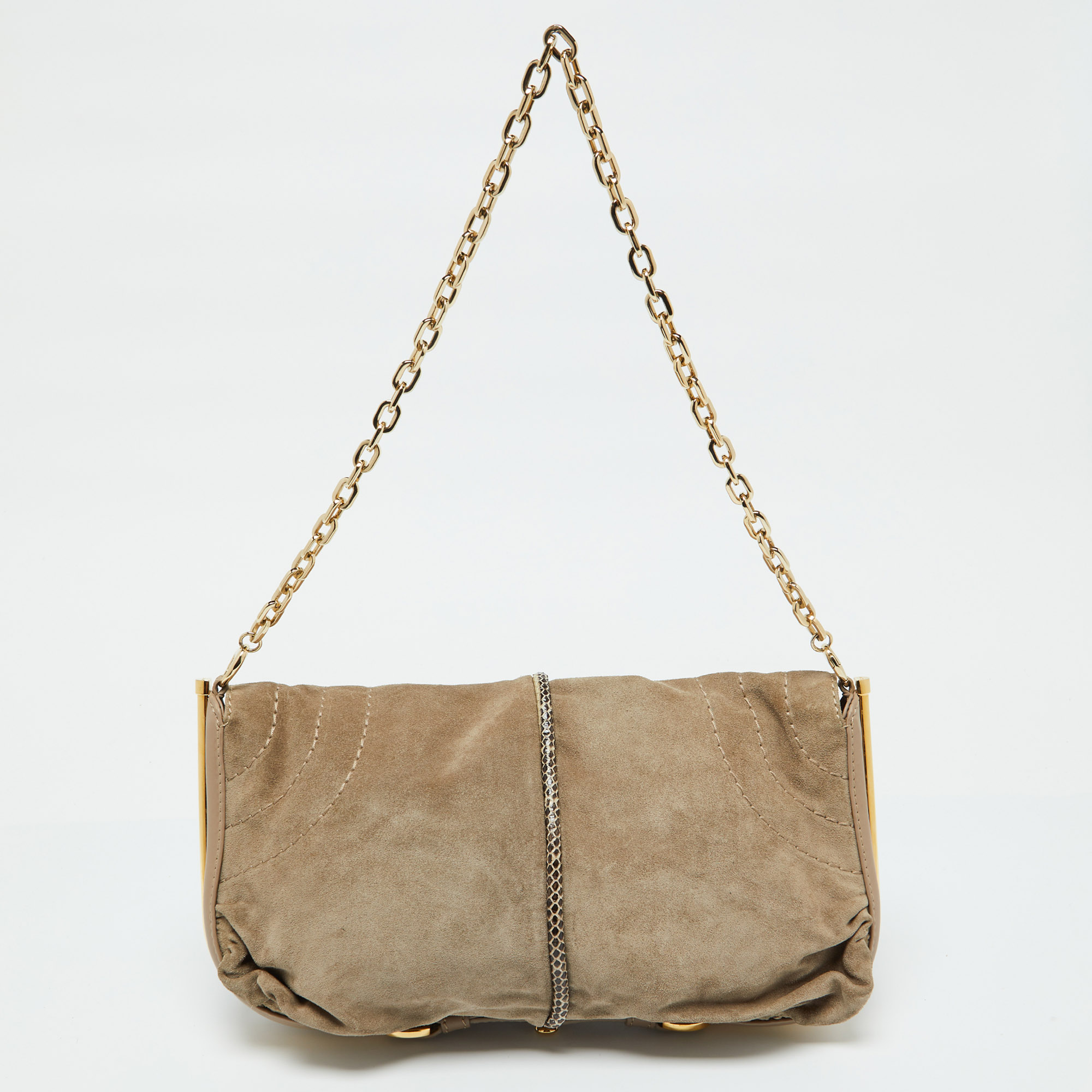 Jimmy Choo Beige Suede And Leather Flap Shoulder Bag