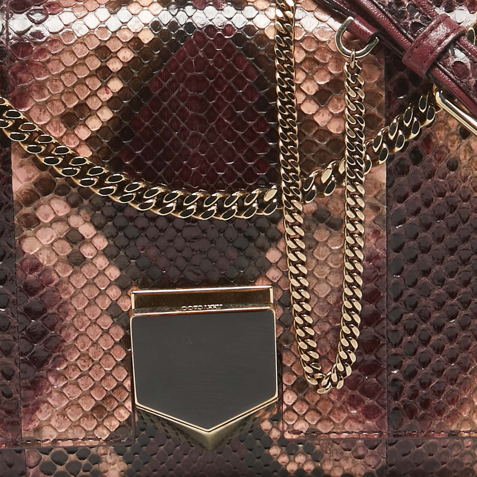 Jimmy Choo Burgundy/Multicolor Python Lockett City Shoulder Bag