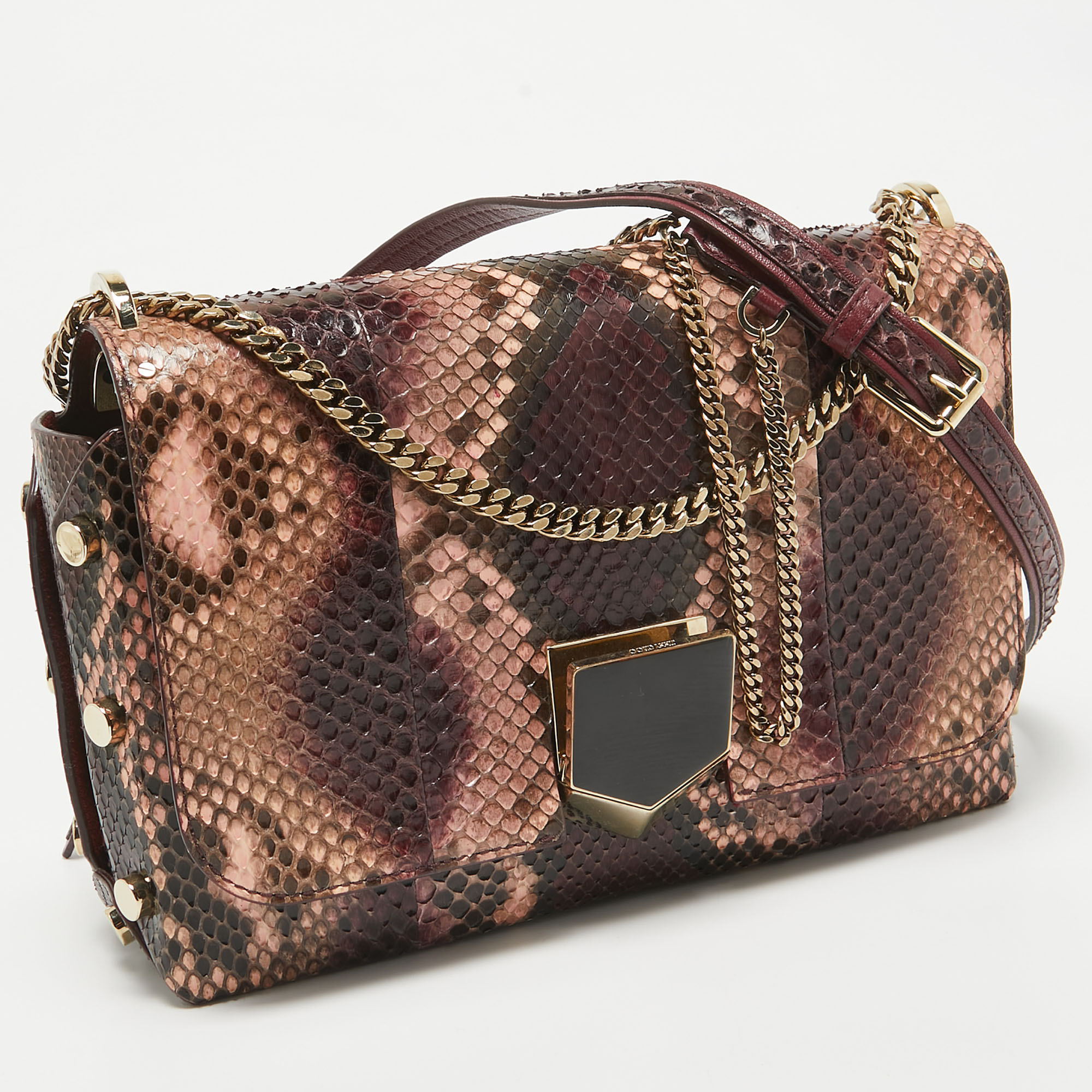 Jimmy Choo Burgundy/Multicolor Python Lockett City Shoulder Bag