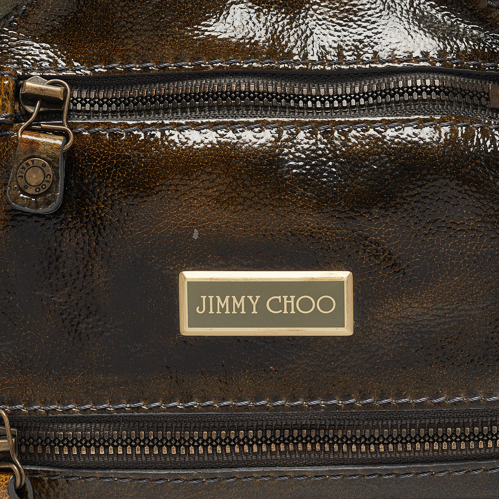 Jimmy Choo Olive Green Patent Leather And Suede Mahala Tote