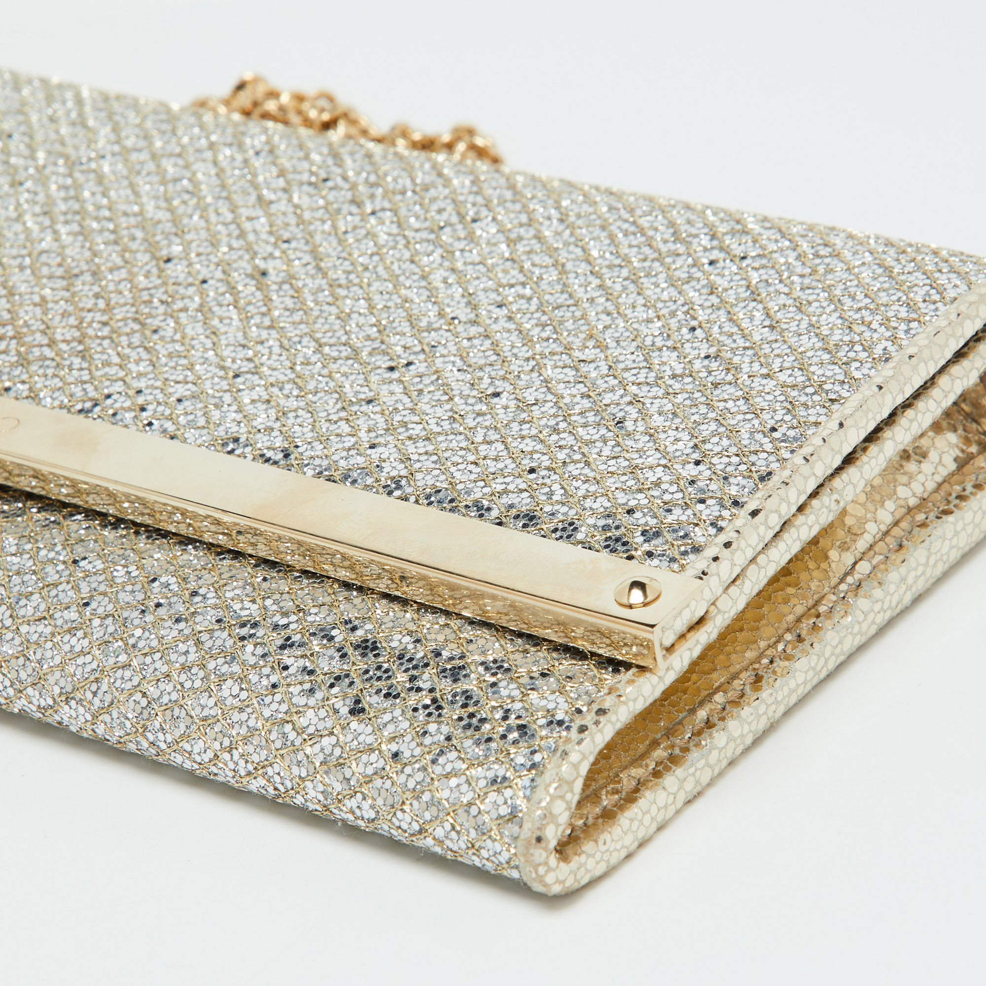 Jimmy Choo Gold Lurex Fabric Milla Chain Clutch