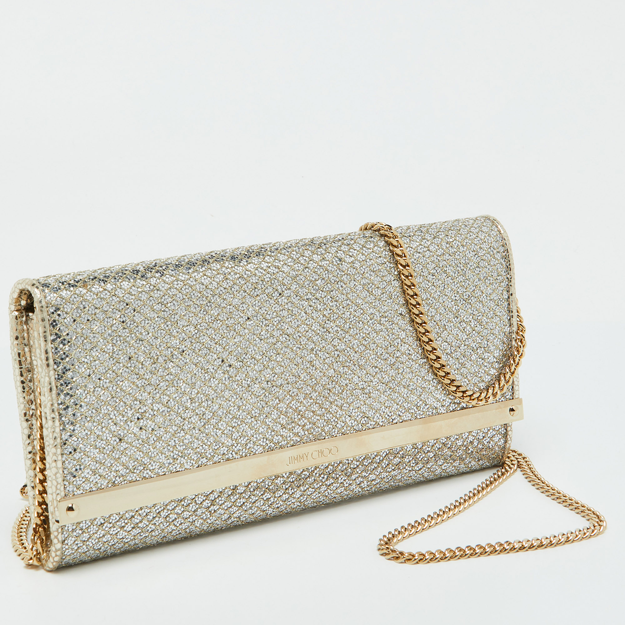 Jimmy Choo Gold Lurex Fabric Milla Chain Clutch