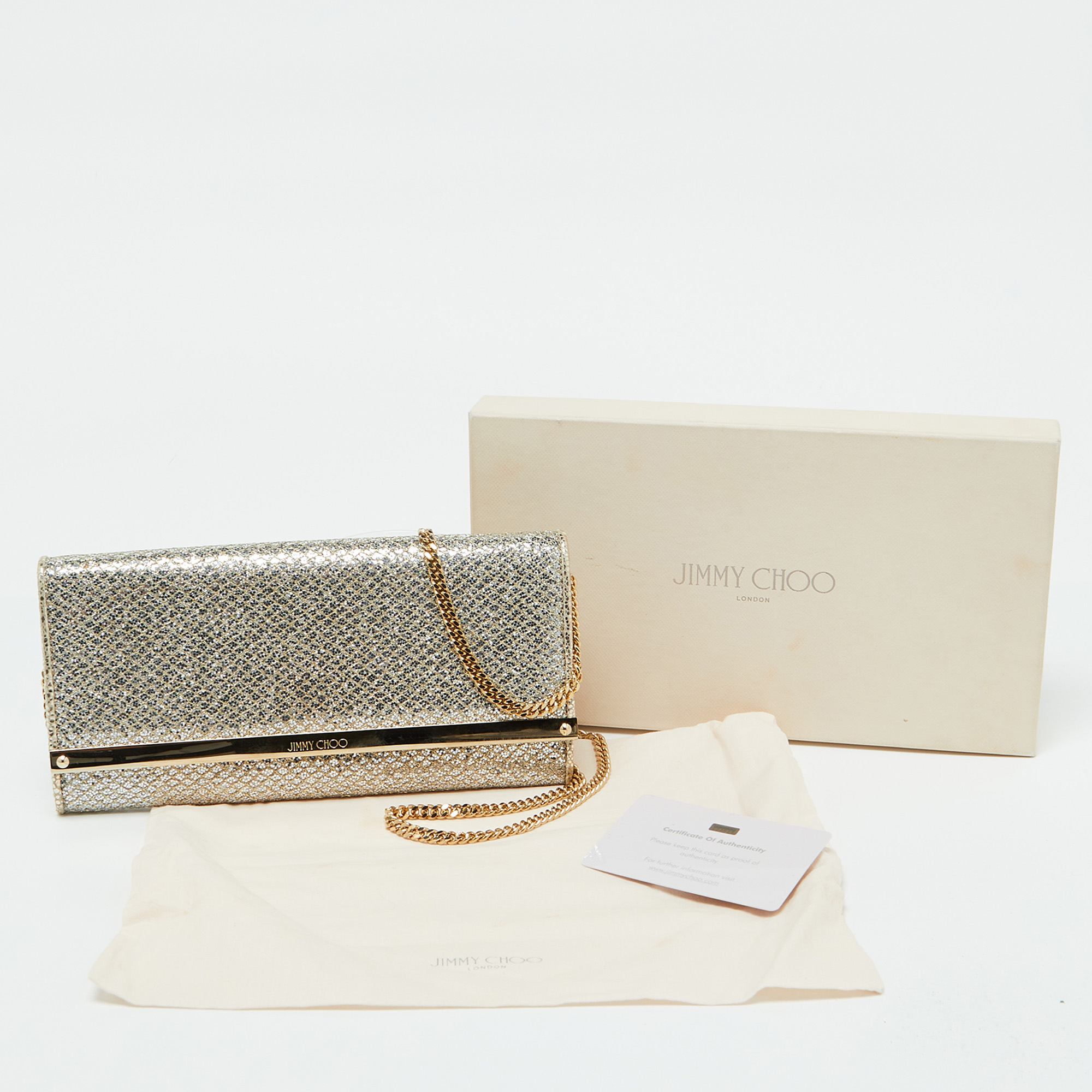 Jimmy Choo Gold Lurex Fabric Milla Chain Clutch