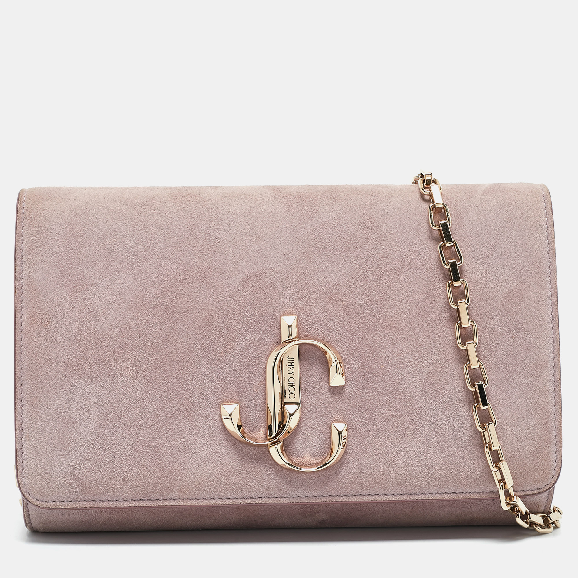 Jimmy Choo Old Rose Suede Varenne Chain Clutch
