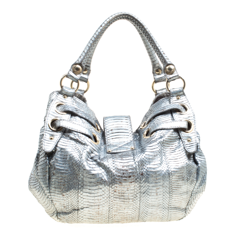 Jimmy Choo Silver Python Embossed Leather Riki Tote