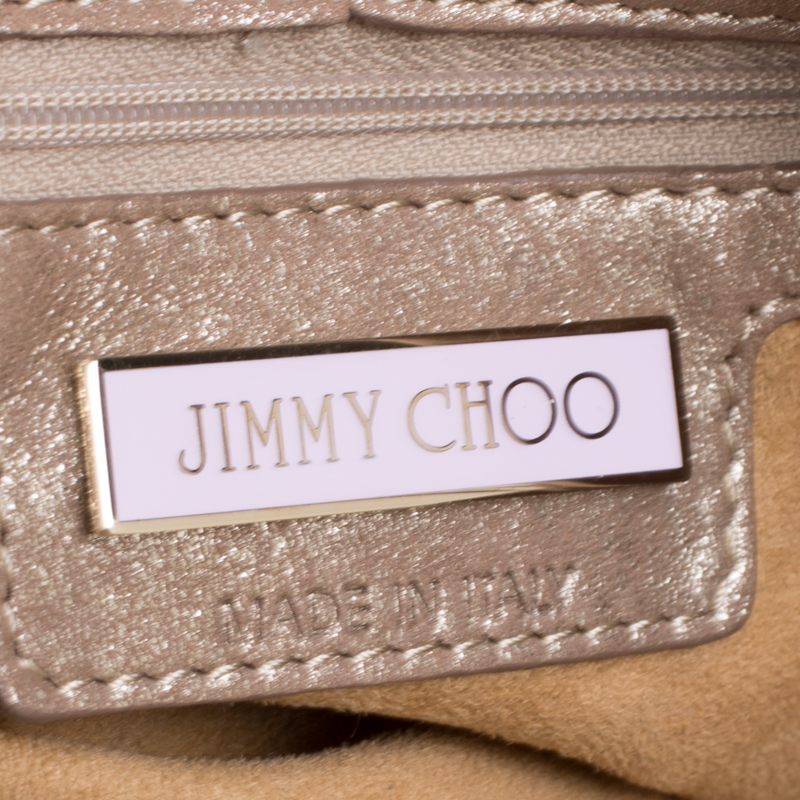 Jimmy Choo Gold Perforated Leather Bardia Buckle Shoulder Bag