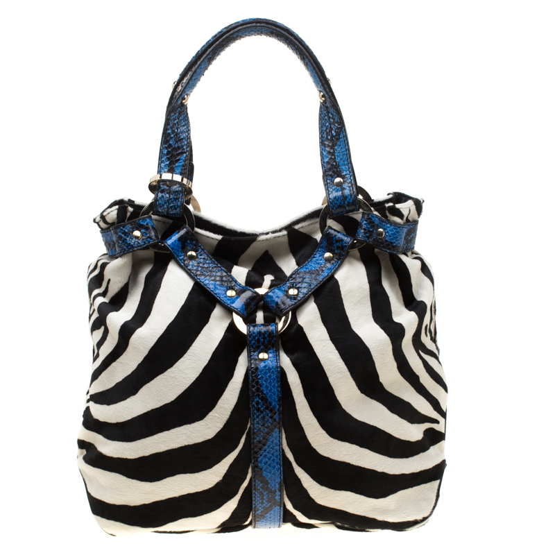 Jimmy choo multicolor zebra print calfhair and snakeskin trim odette shopper tote