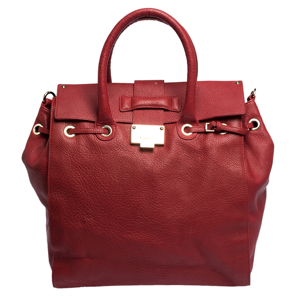 Image of Jimmy Choo Red Leather Large Rosalie Satchel