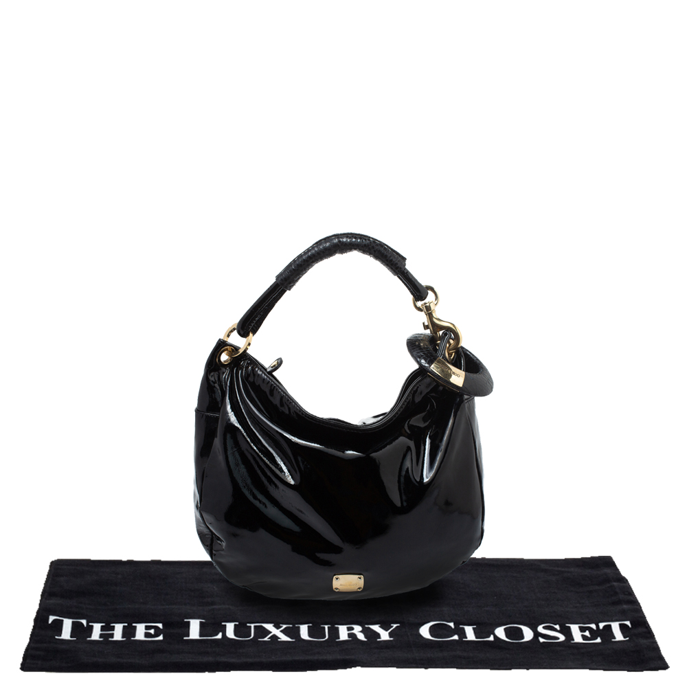 Jimmy Choo Black Patent Leather And Python Large Sky Hobo