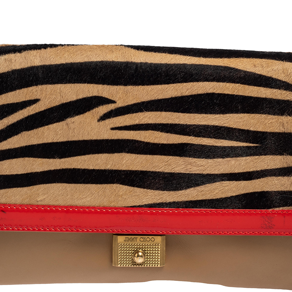 Jimmy Choo Zebra Print Calfhair, Patent And Leather Flap Chain Shoulder Bag