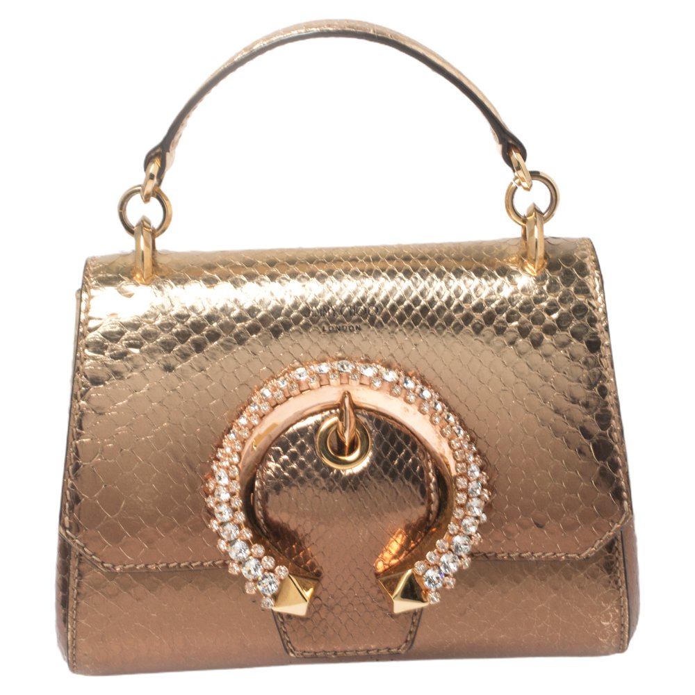 Jimmy Choo Metallic Bronze Python Leather Madeline Top Handle Bag