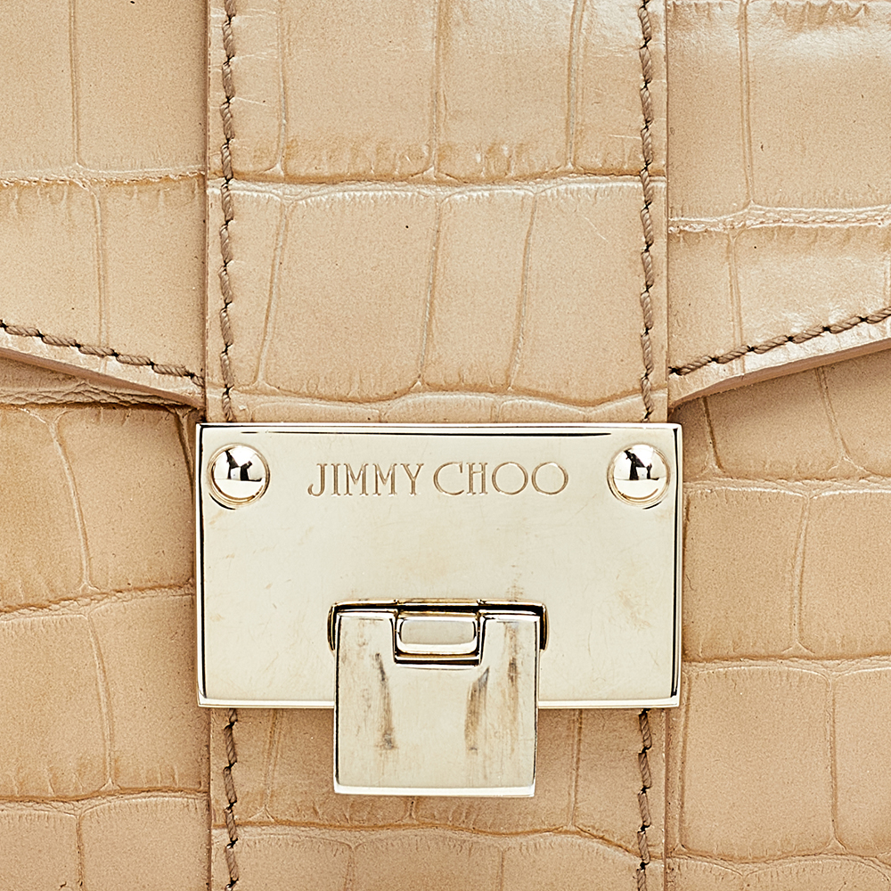 Jimmy Choo Beige Croc Embossed Leather Clutch