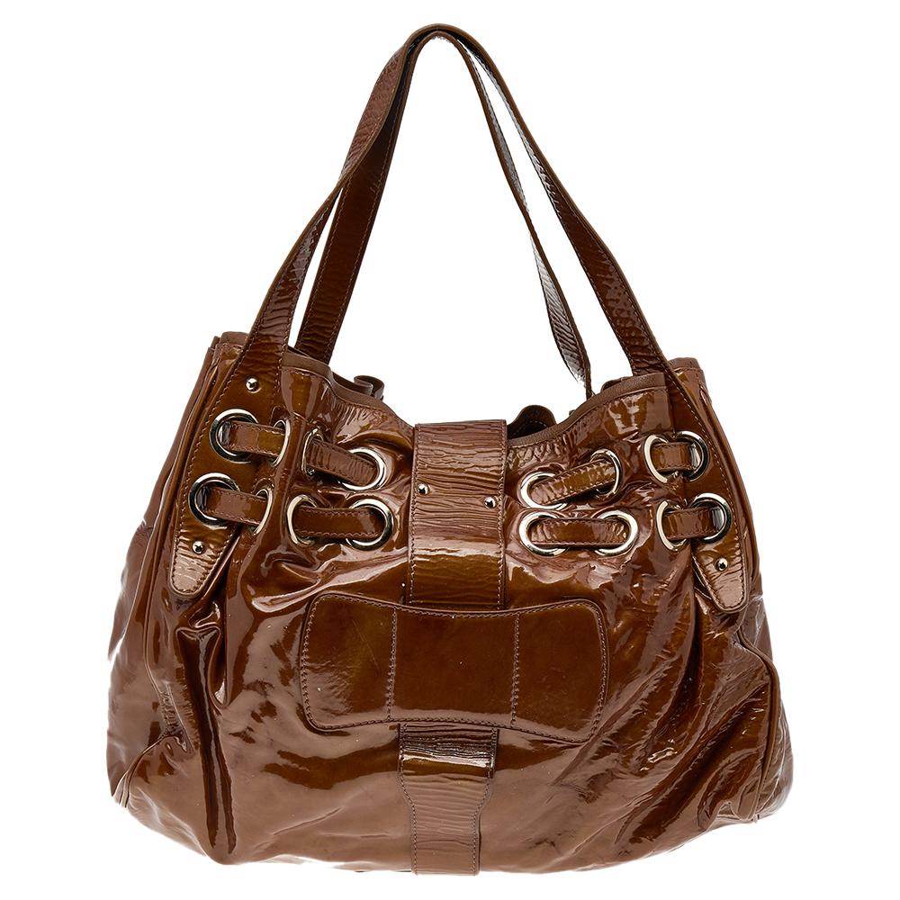 Jimmy Choo Brown Patent Leather Riki Tote