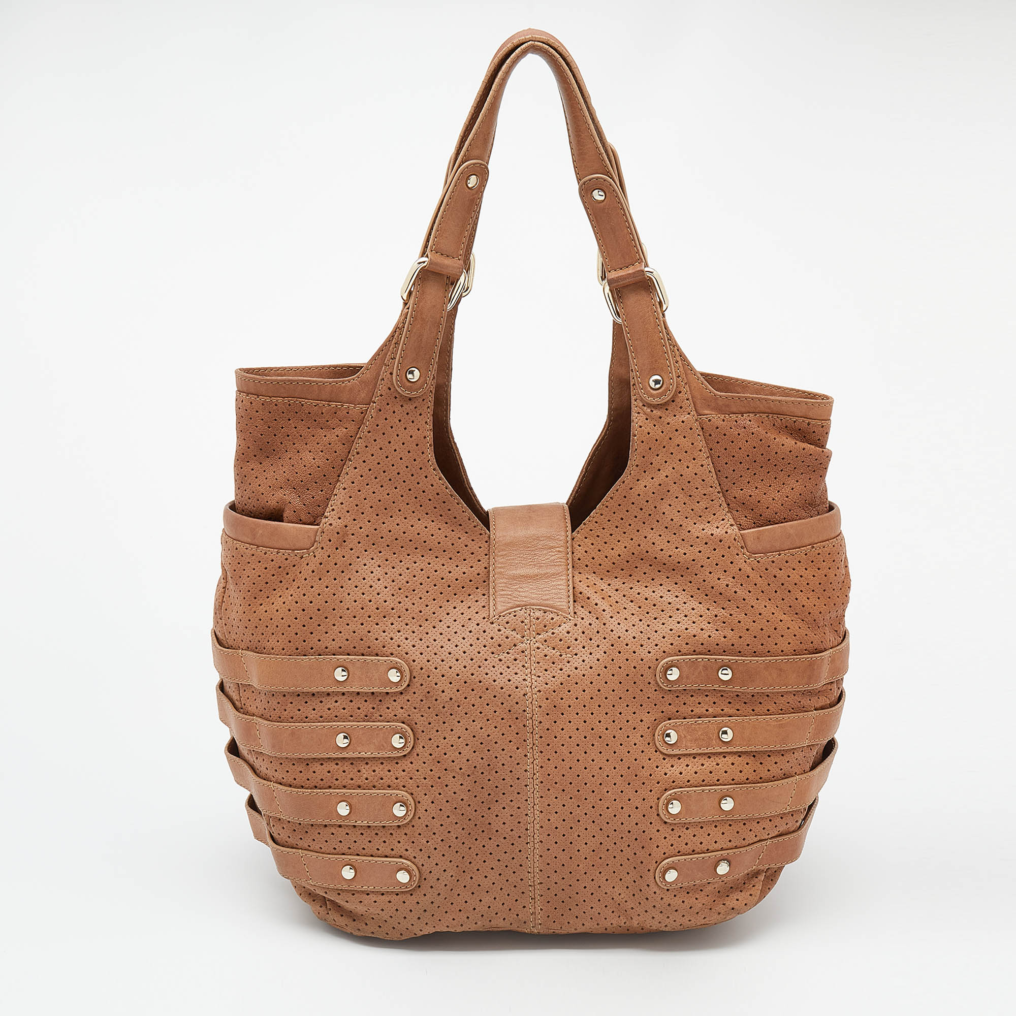 Jimmy Choo Brown Perforated Leather Bardia Shoulder Bag