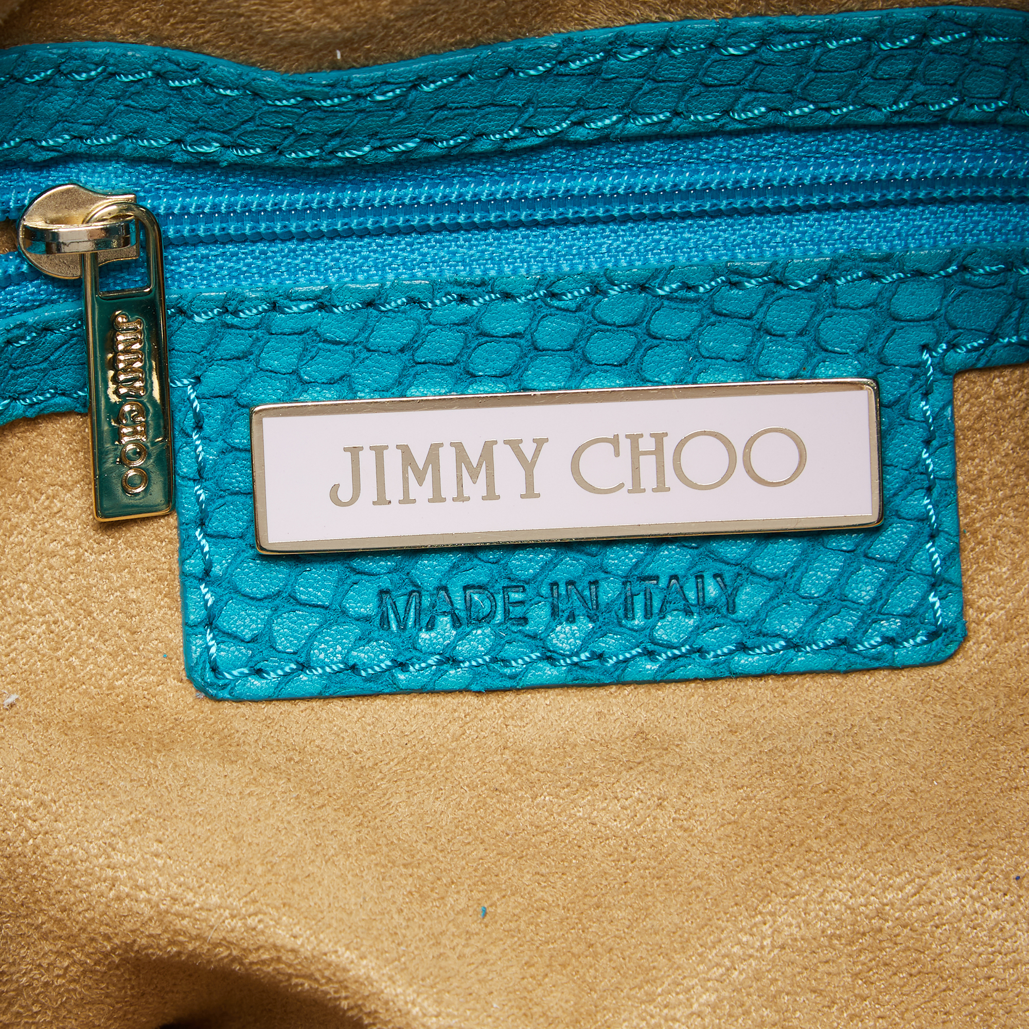 Jimmy Choo Turquoise Embossed Suede And Snakeskin Trim Riki Tote
