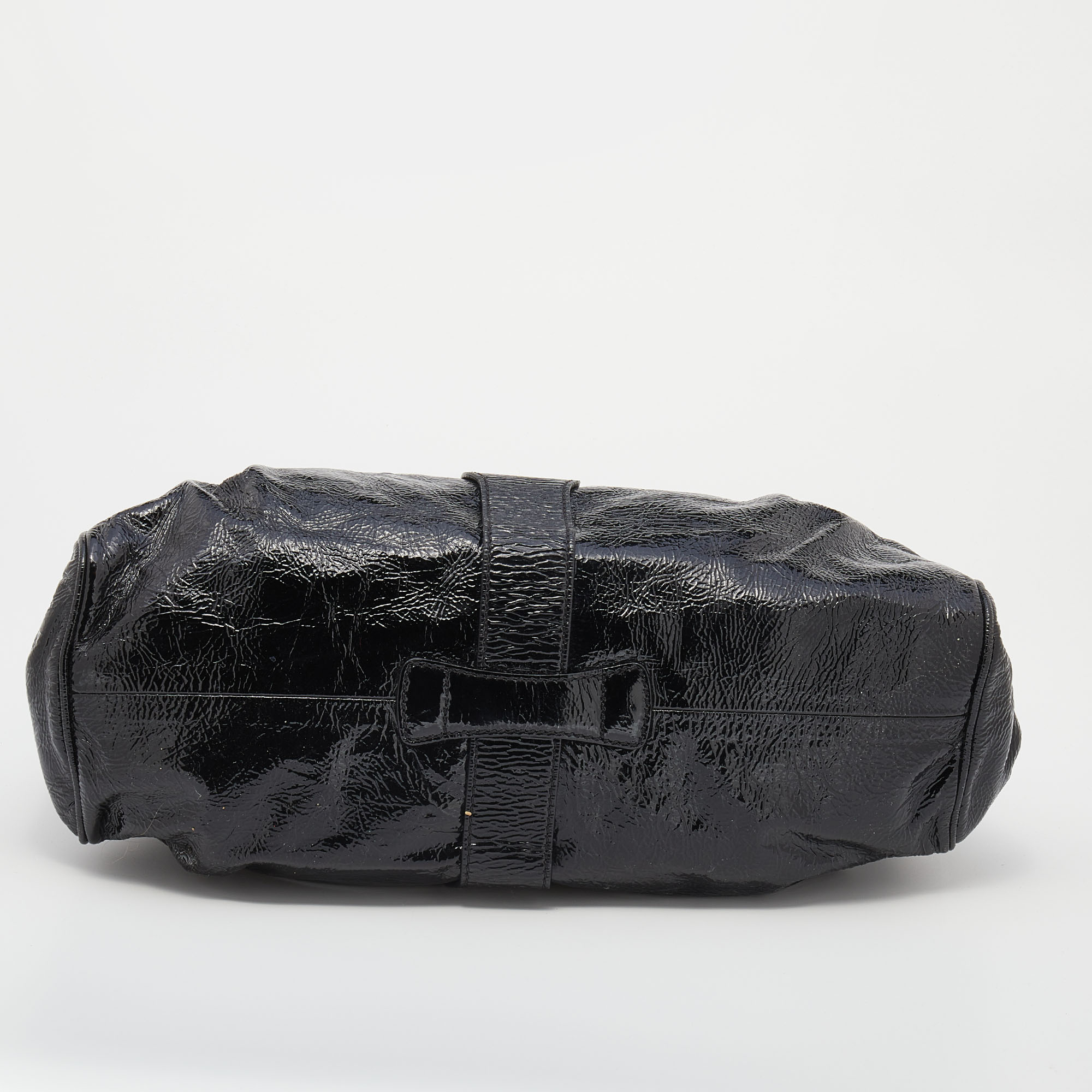 Jimmy Choo Black Crinkled Patent Leather Large Riki Tote Bag