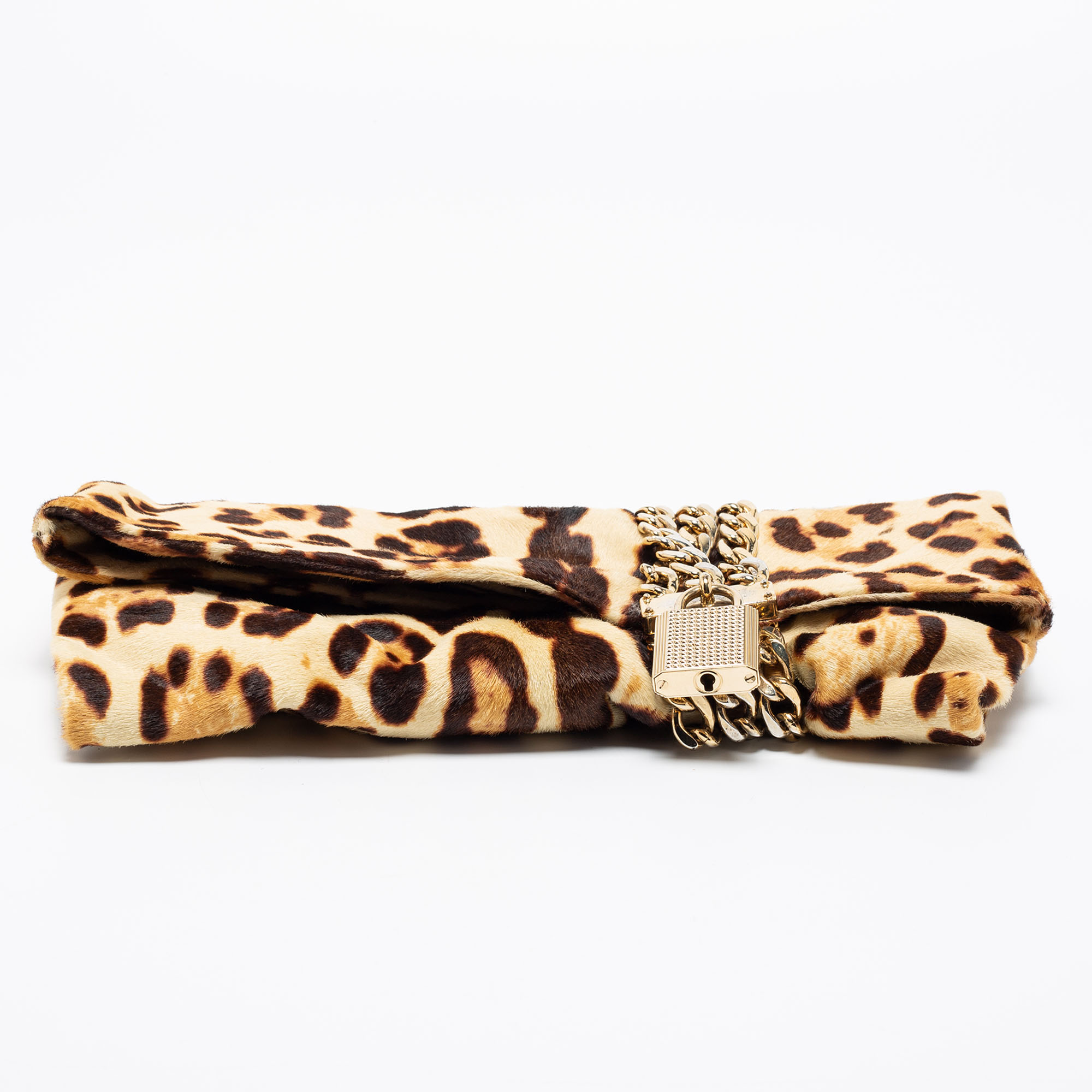 Jimmy Choo Beige/Brown Leopard Print Calf Hair Chandra Clutch