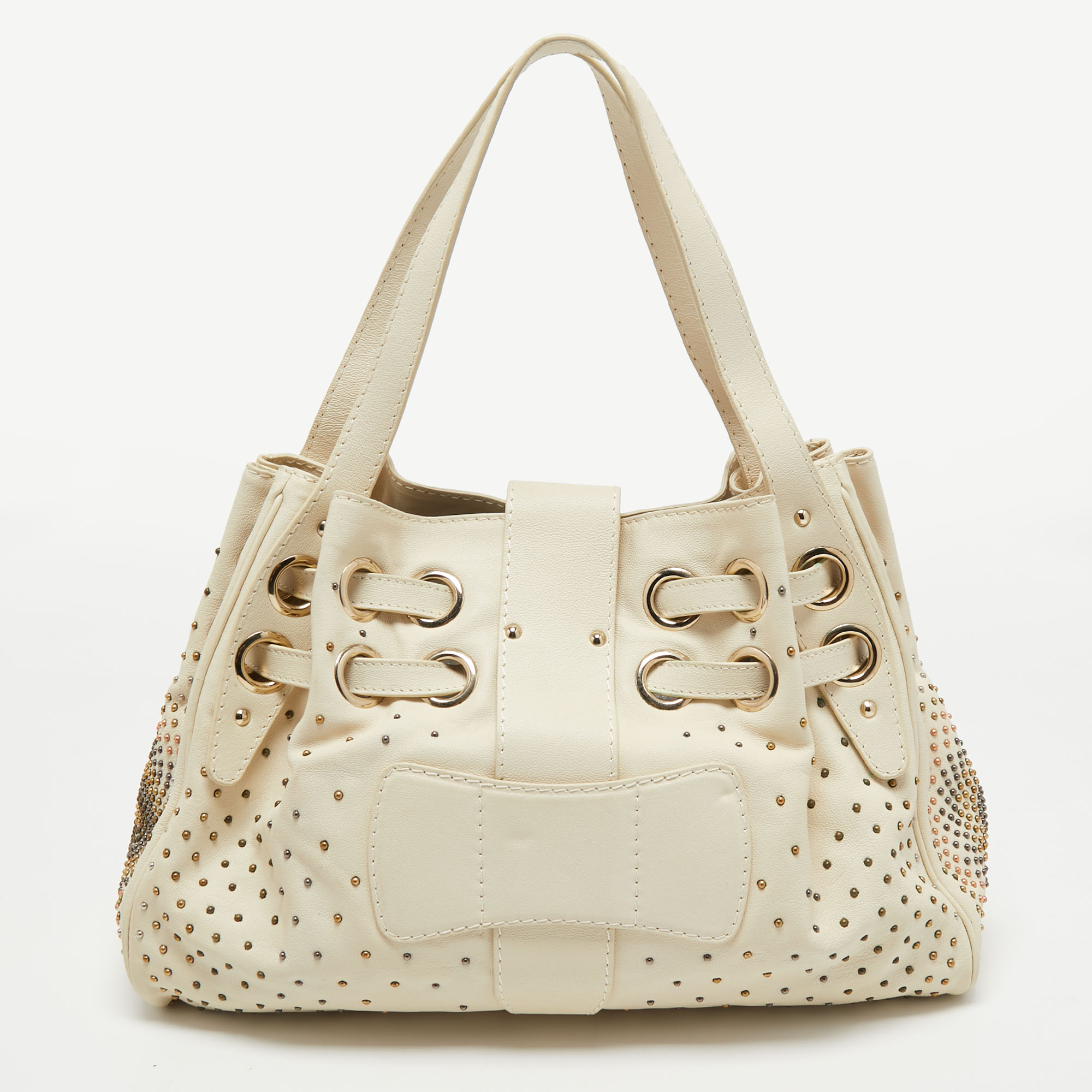 Jimmy Choo Off White Leather Studded Riki Tote