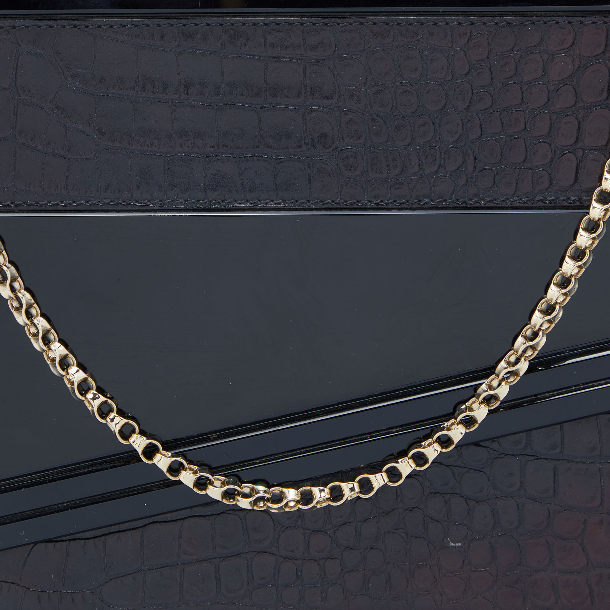 Jimmy Choo Black Croc Embossed Leather And Acrylic Candy Chain Clutch