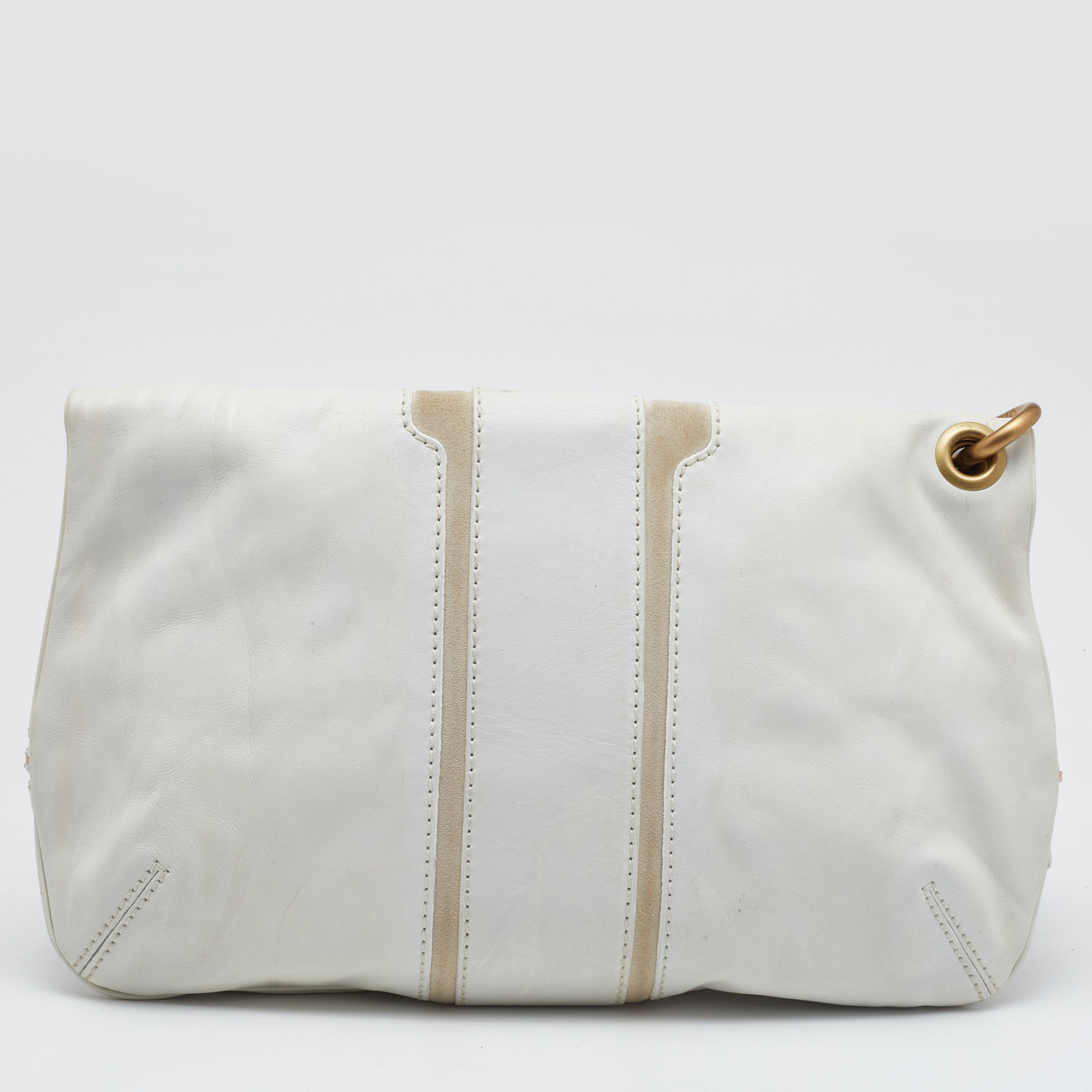 Jimmy Choo White Leather And Suede Large Mave Foldover Clutch
