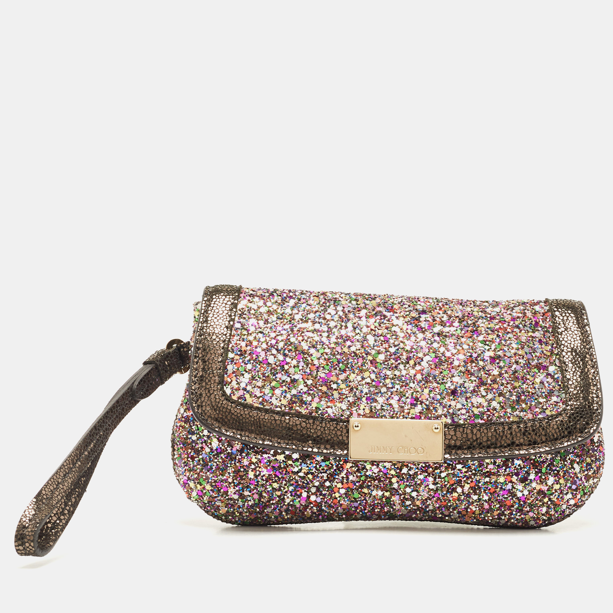 Jimmy Choo Multicolor Glitter And Leather Wristlet Pouch