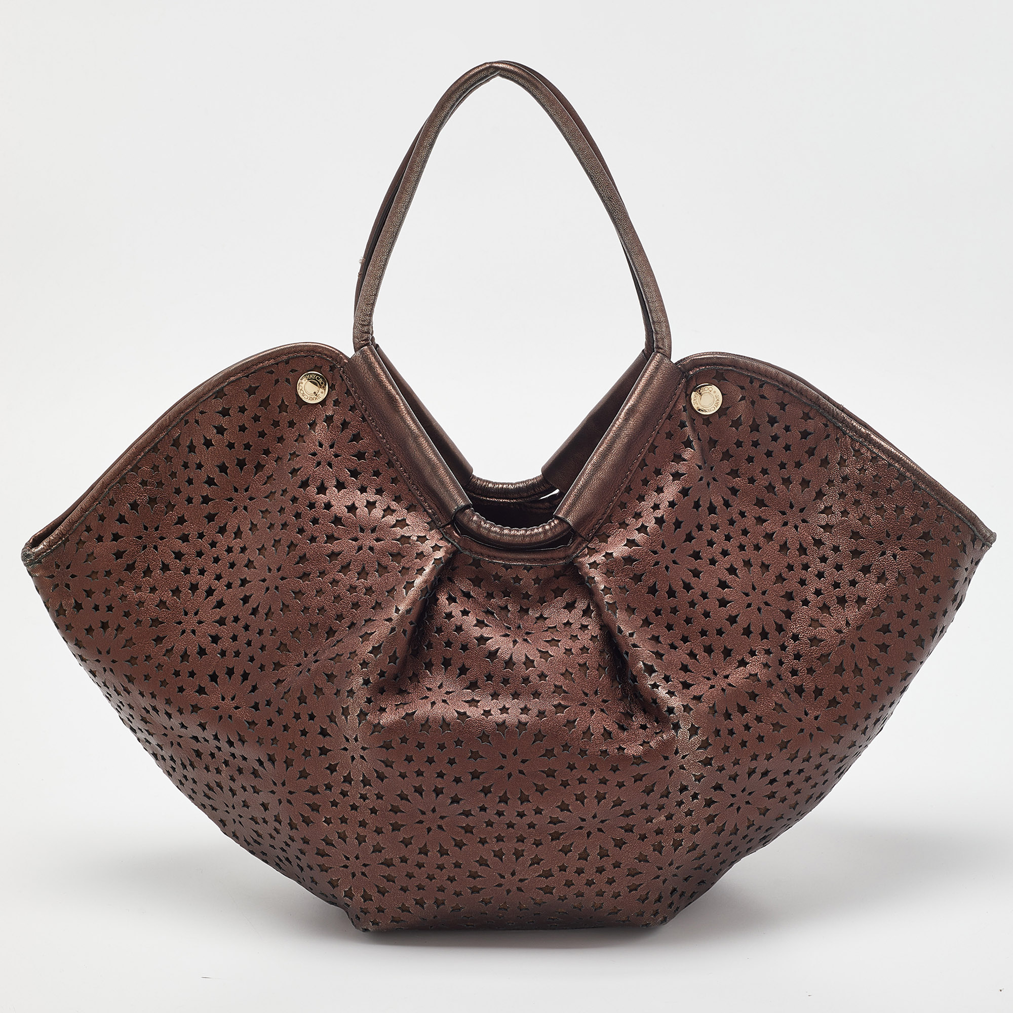 Jimmy Choo Metallic Bronze Perforated Leather Star Tote