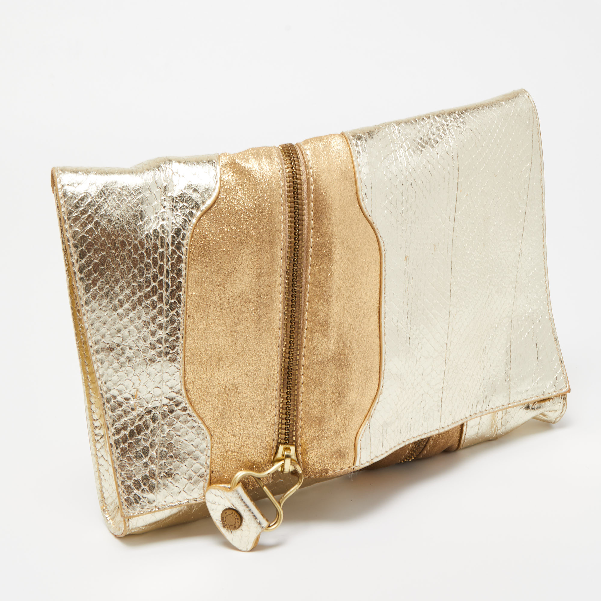 Jimmy Choo Gold Snakeskin And Laminated Suede Martha Clutch