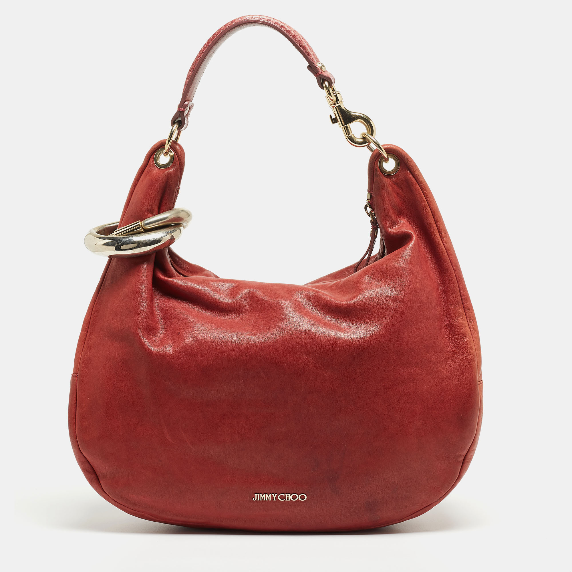 Jimmy choo red leather large solar hobo