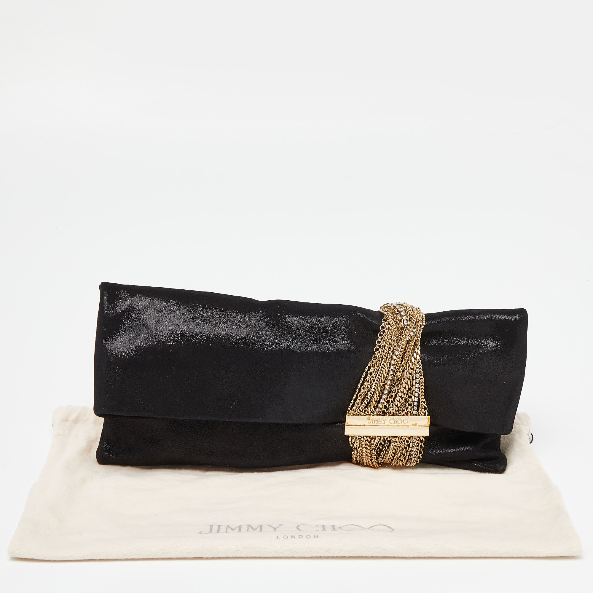 Jimmy Choo Black Shimmering Leather Chandra Clutch