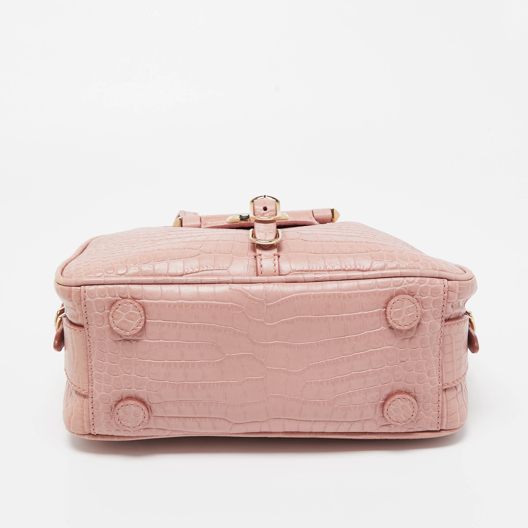 Jimmy Choo Pink Croc Embossed Leather Small Varenne Bowler Bag