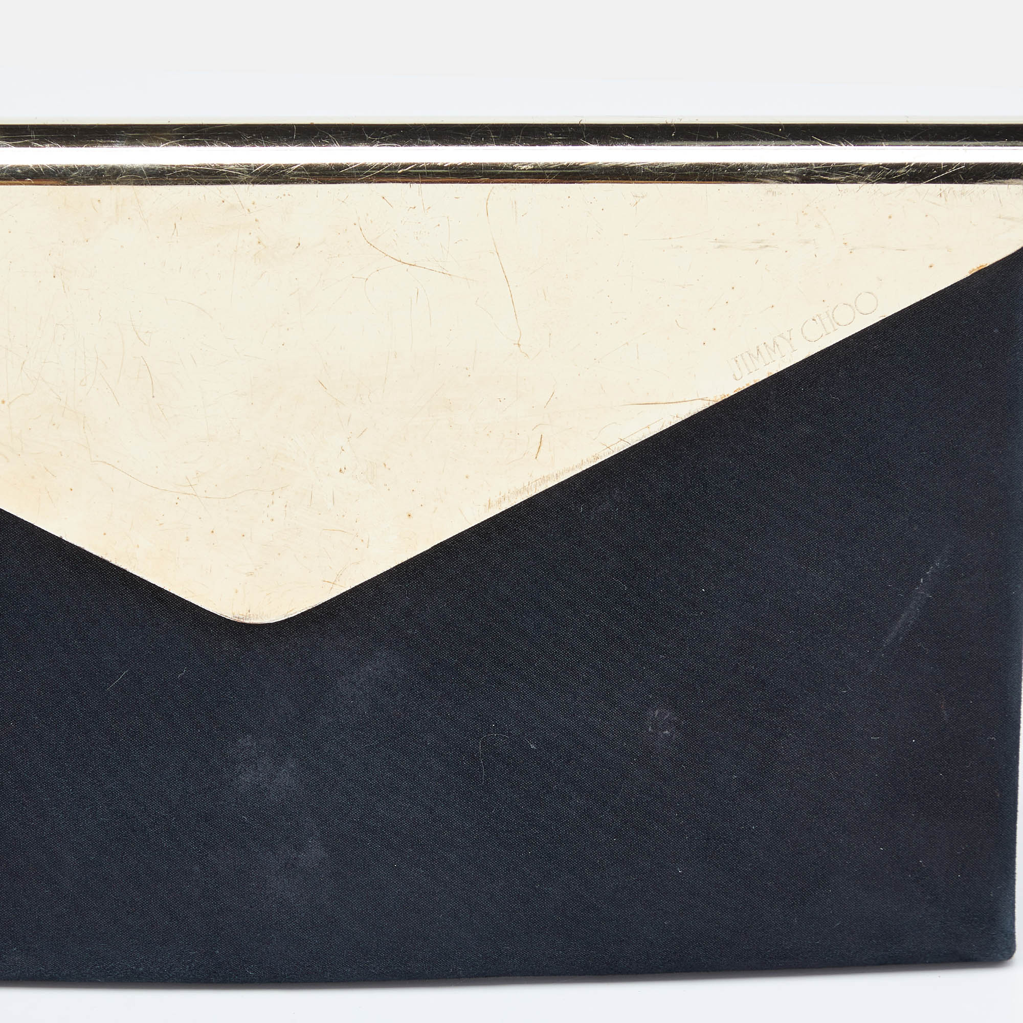 Jimmy Choo Black Shimmer Suede Charlize Metal Envelope Clutch