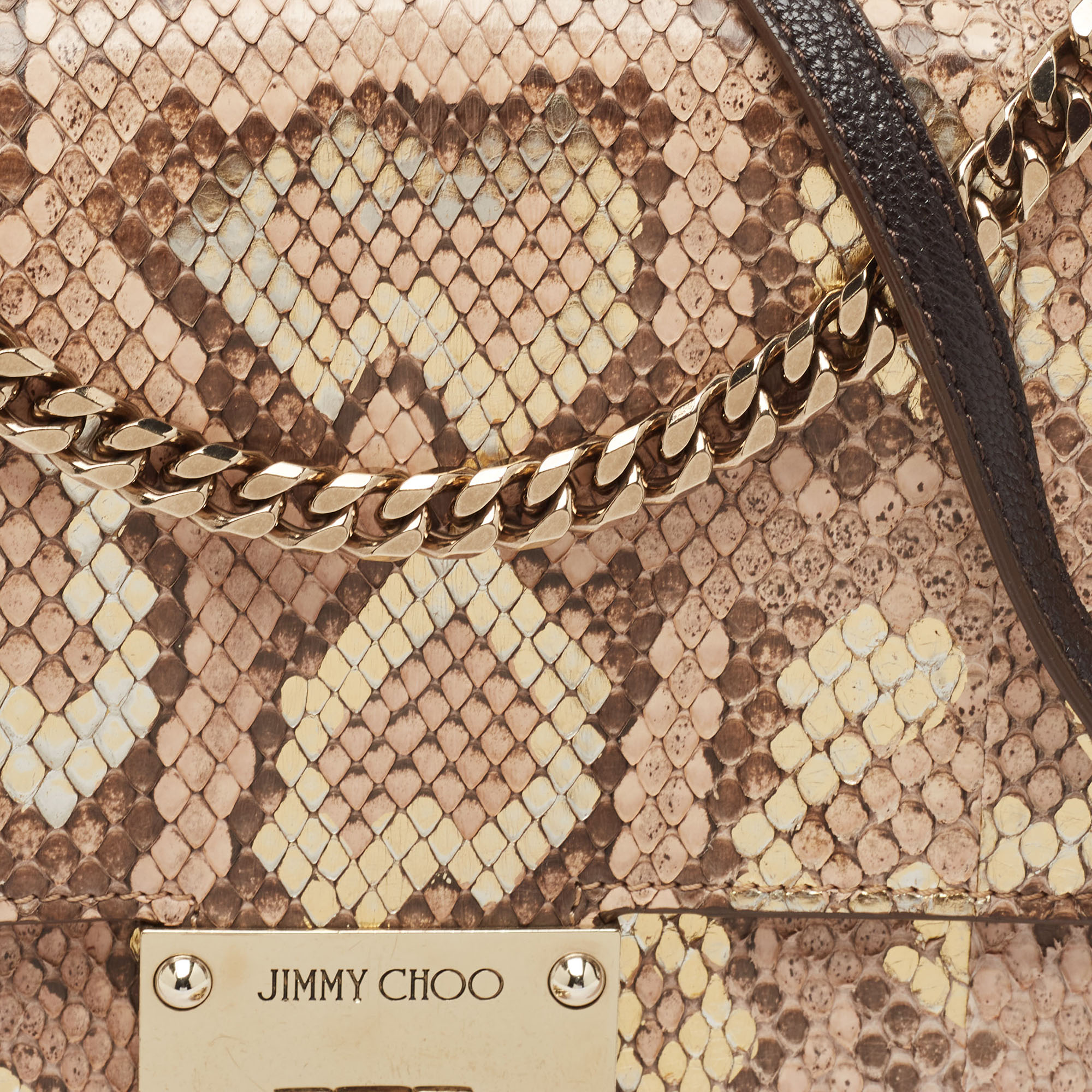 Jimmy Choo Beige/Multicolor Water Snake Leather Rebel Shoulder Bag