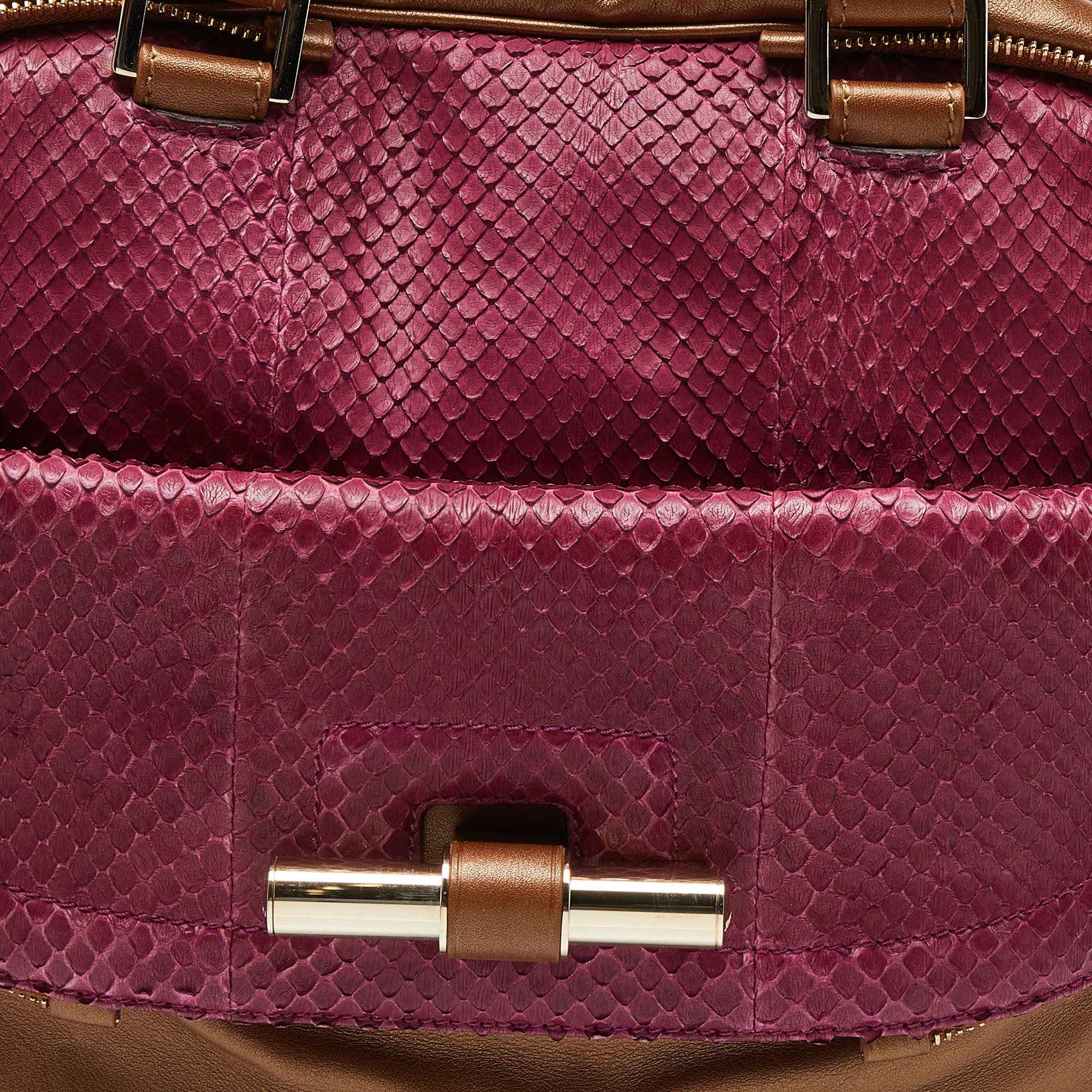 Jimmy Choo Brown/Magenta Leather And Watersnake Leather Justine Satchel