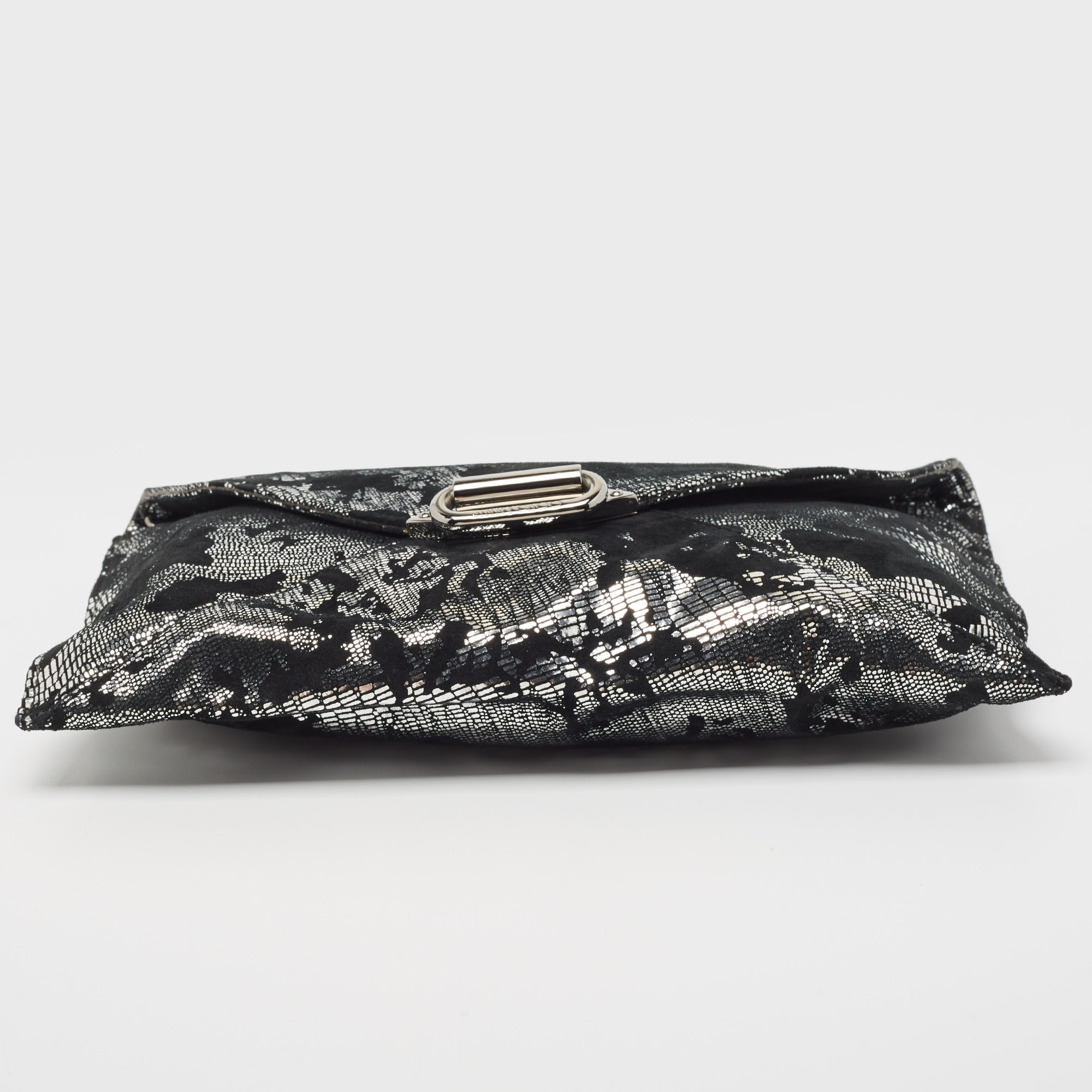 Jimmy Choo Black/Silver Suede And Foil Clutch